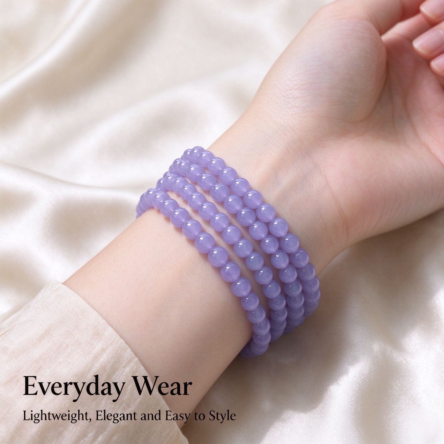 Natural Lavender Jadeite Beaded Bracelet