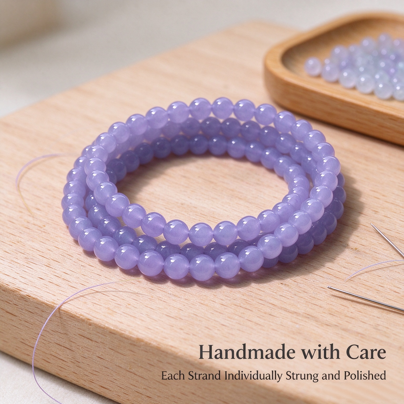 Natural Lavender Jadeite Beaded Bracelet