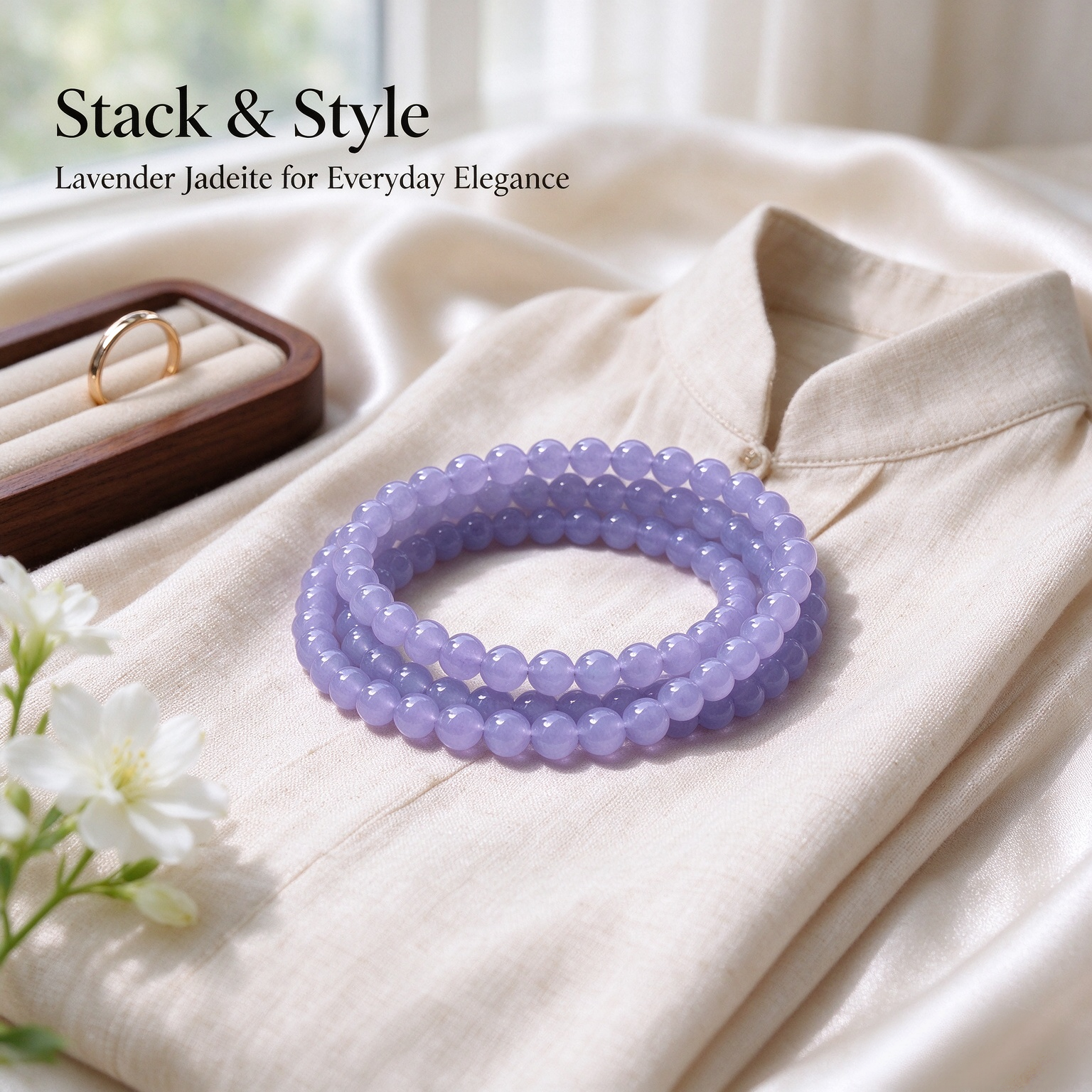 Natural Lavender Jadeite Beaded Bracelet