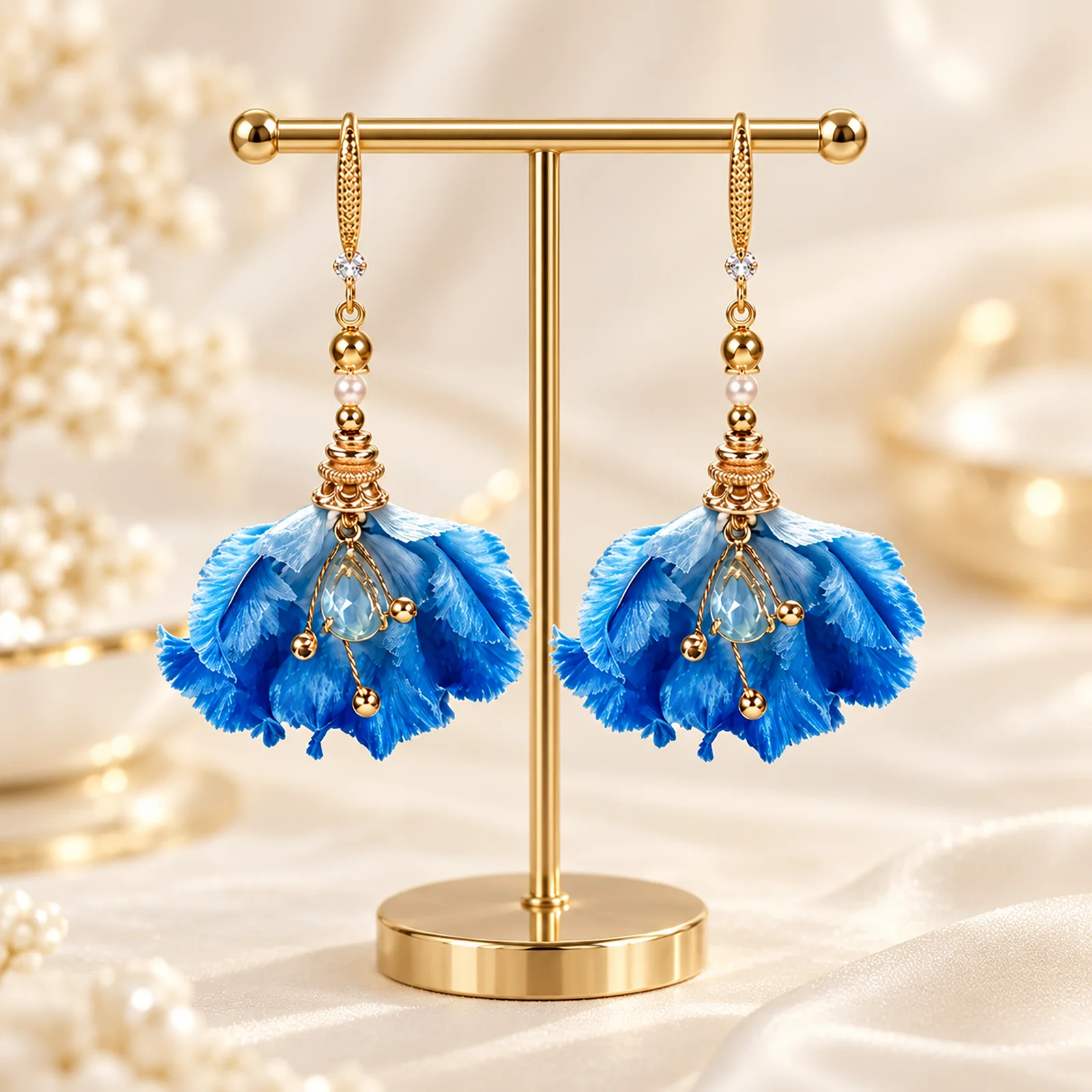 Blue Water Iris Ronghua Drop Earrings
