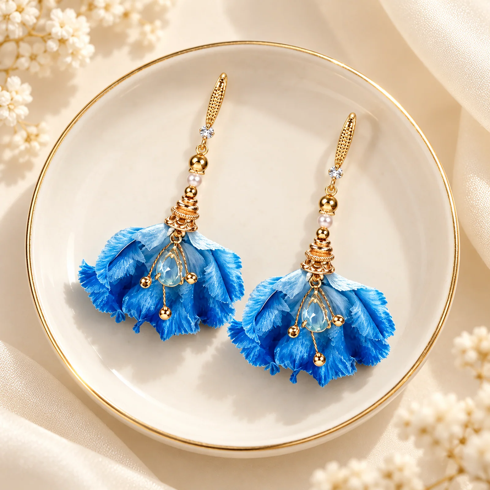 Blue Water Iris Ronghua Drop Earrings