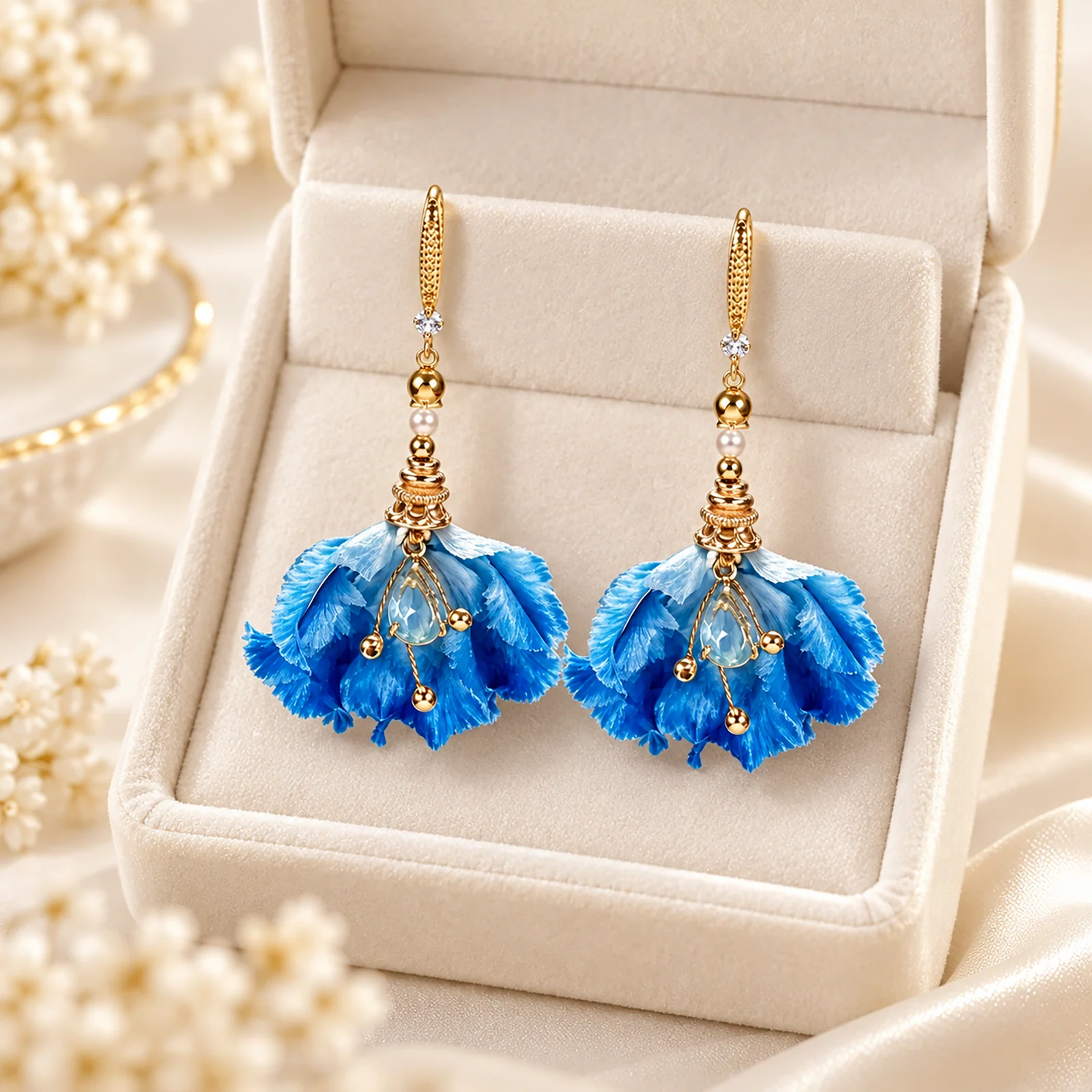 Blue Water Iris Ronghua Drop Earrings