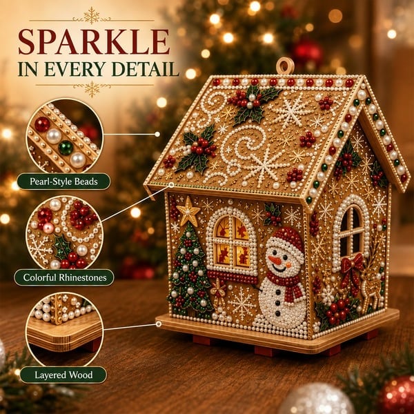 🔥 LAST DAY 49% OFF – 🎄Christmas Pearl Cottage Art Kit | Pre-Cut Wooden Panels, Sparkling Rhinestones, Pearl Beads & Complete Tools for a 3D Holiday House ✨