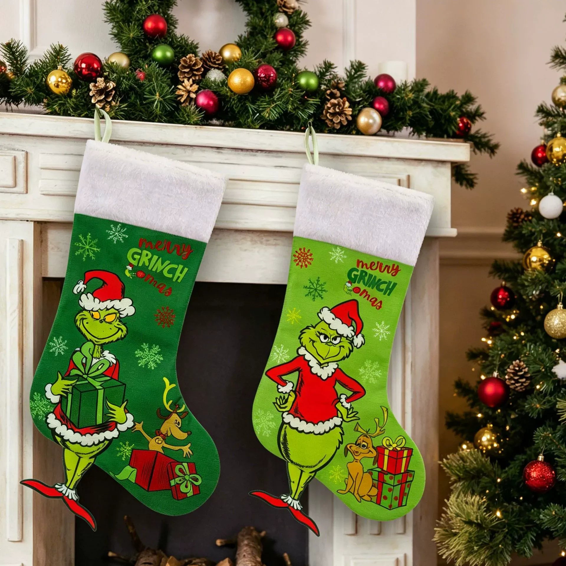 Green Monster Christmas Stocking – Festive Holiday Gift Bag Hanging Decoration for Candy & Small Gifts