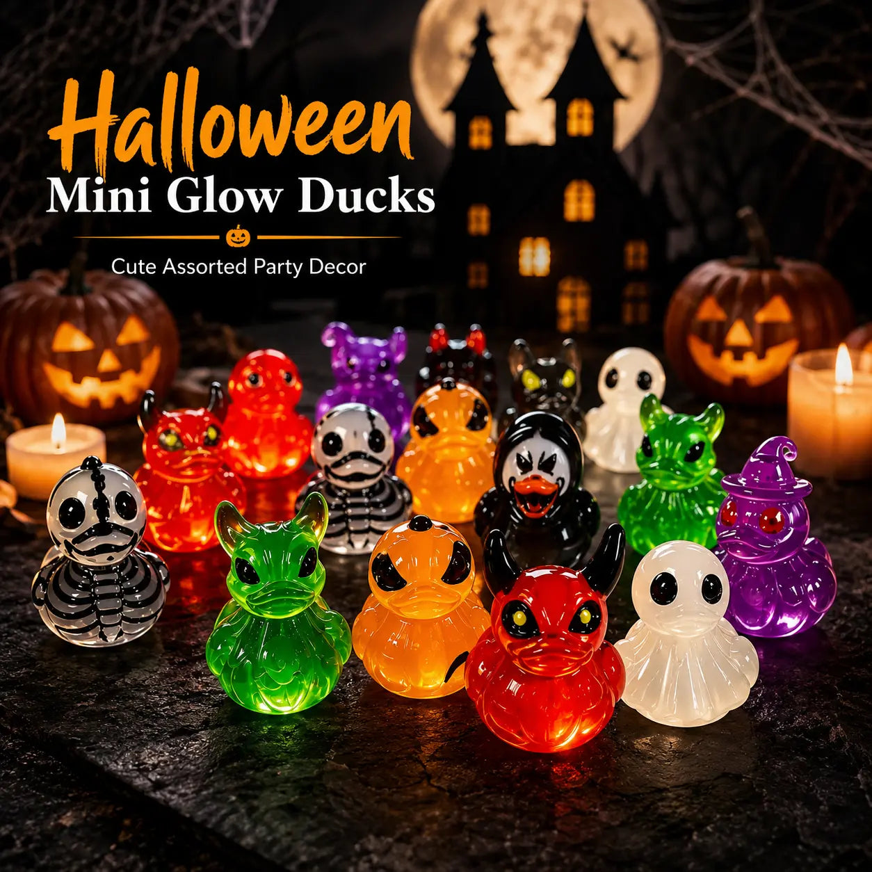 Glow-In-The-Dark Mini Halloween Duck Set
