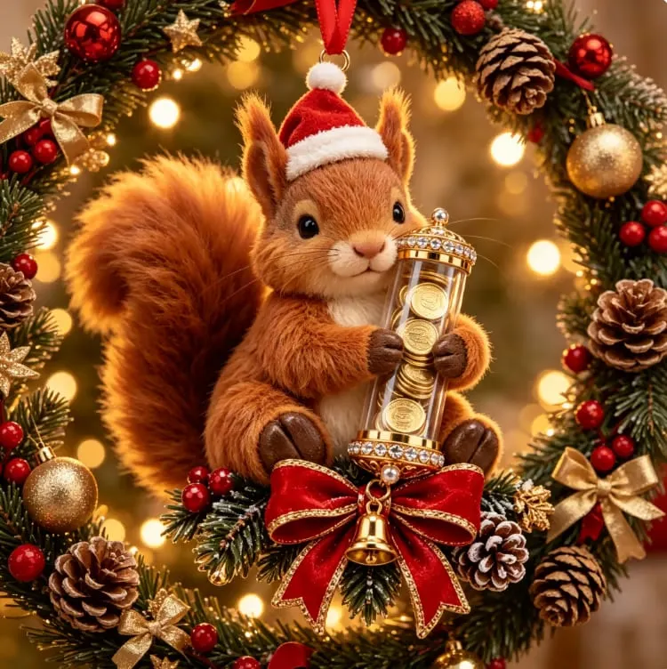 Squirrel Stash money plush ornament