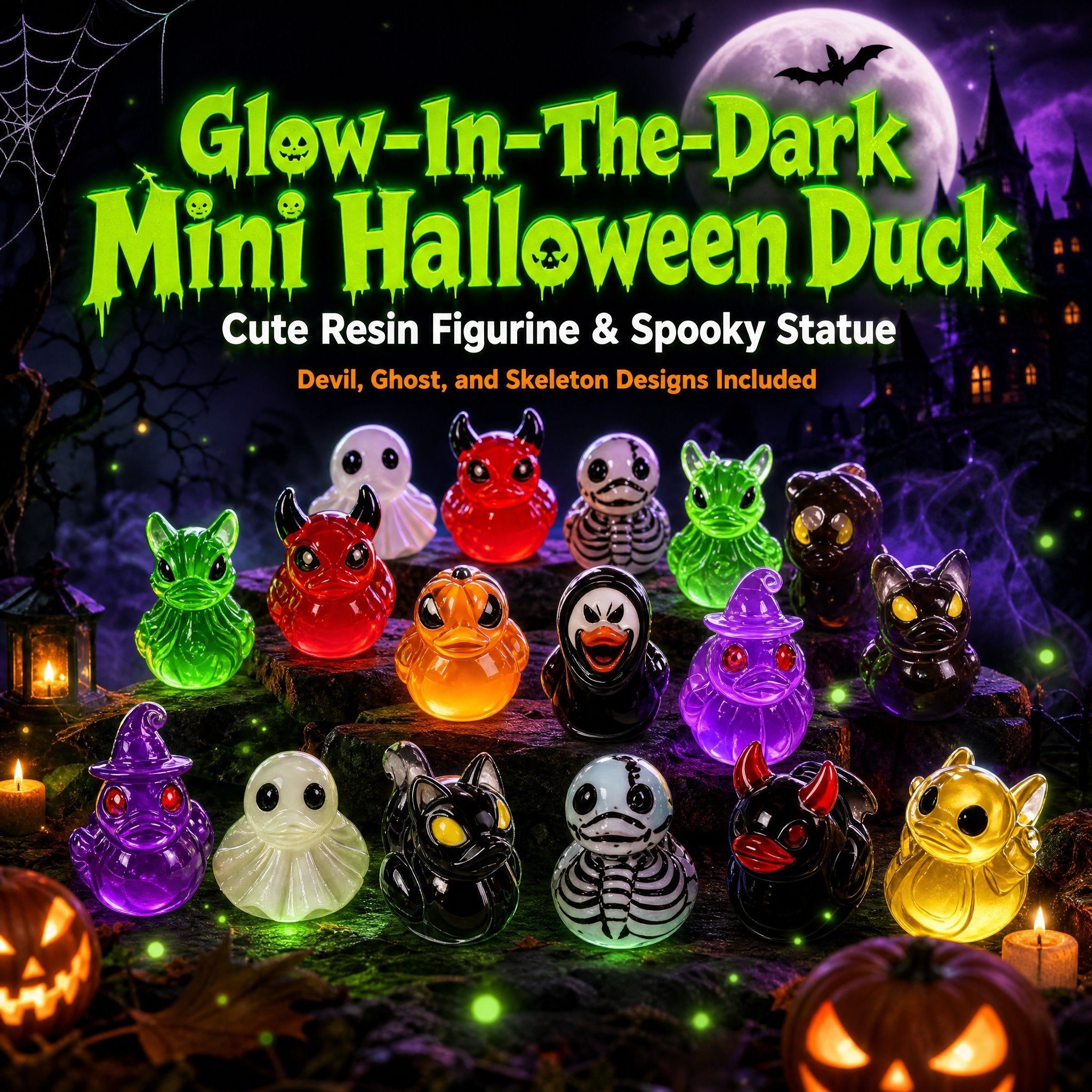Glow-In-The-Dark Mini Halloween Duck Set
