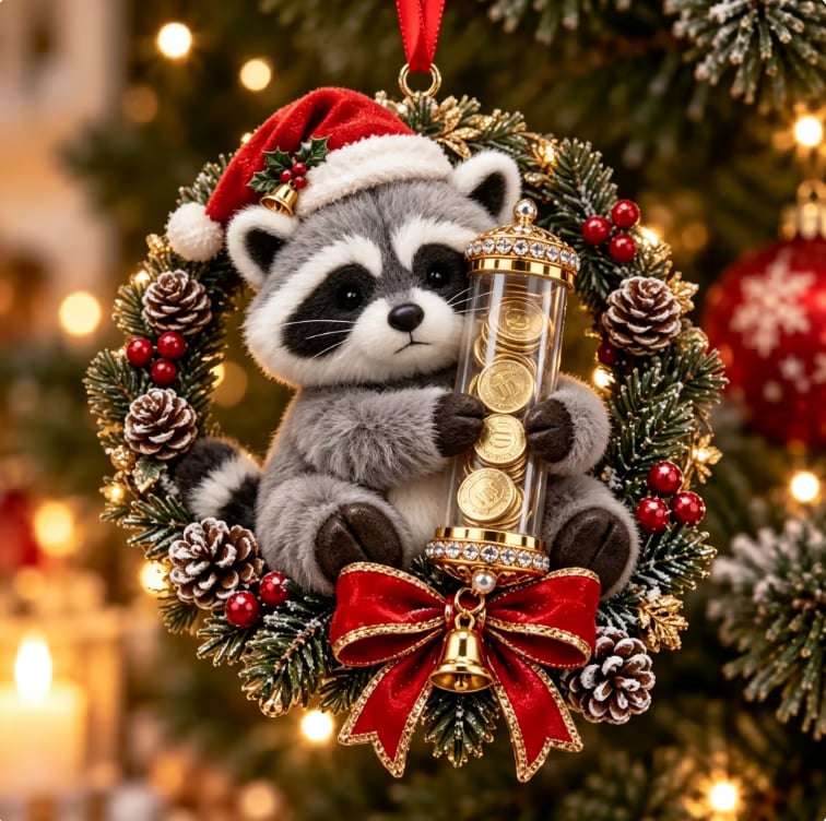 Raccoon Rascal money plush ornament