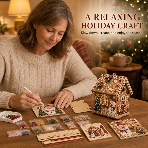 🔥 LAST DAY 49% OFF – 🎄Christmas Pearl Cottage Art Kit | Pre-Cut Wooden Panels, Sparkling Rhinestones, Pearl Beads & Complete Tools for a 3D Holiday House ✨