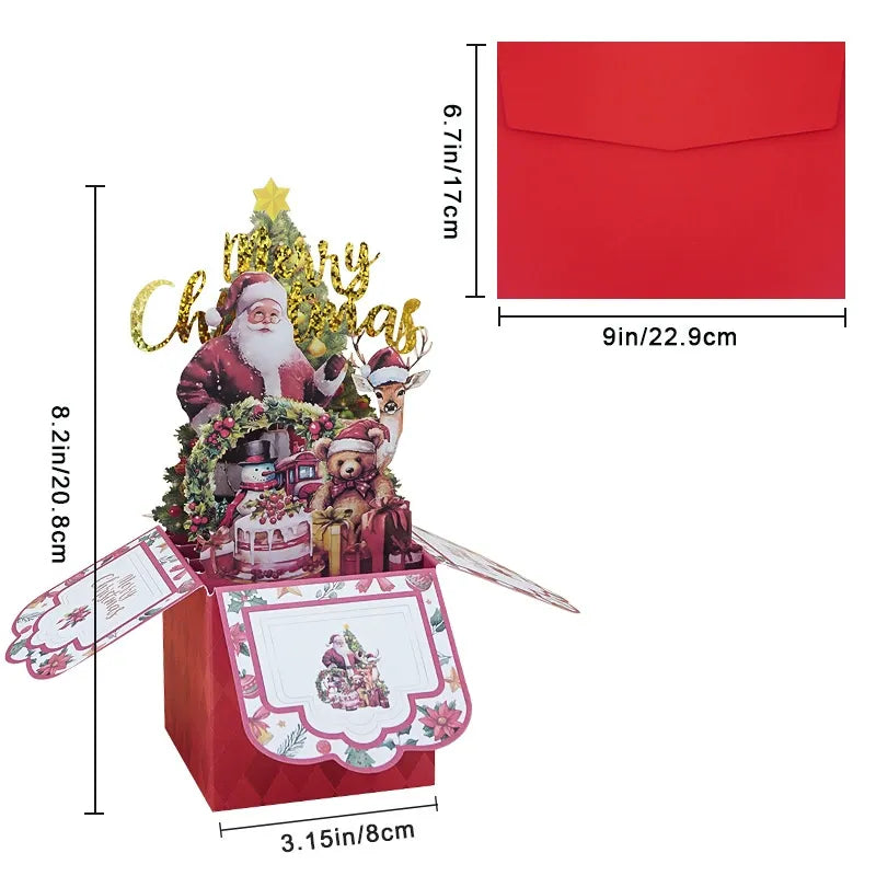 3D Pop Up Christmas Greeting Card – Santa Claus Holiday Decoration Card