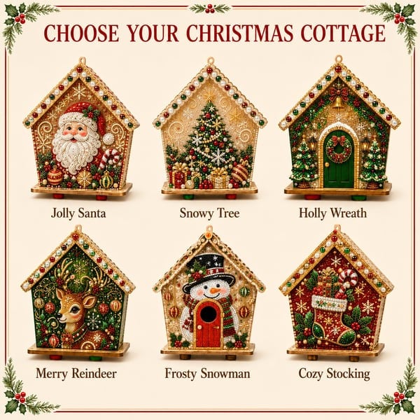 🔥 LAST DAY 49% OFF – 🎄Christmas Pearl Cottage Art Kit | Pre-Cut Wooden Panels, Sparkling Rhinestones, Pearl Beads & Complete Tools for a 3D Holiday House ✨