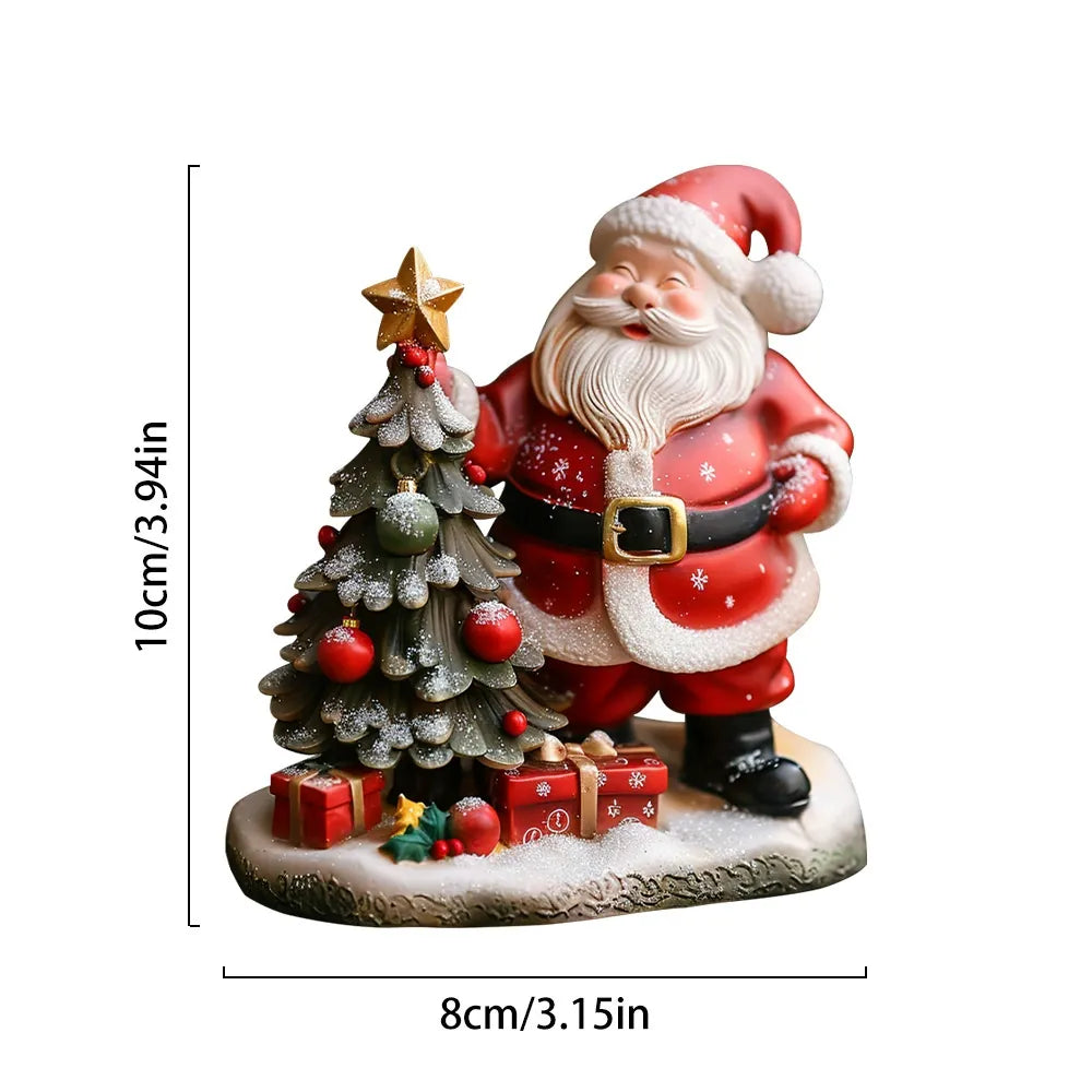 Santa Claus & Christmas Tree Resin Figurine – Festive Tabletop Decoration for Holiday Home Decor