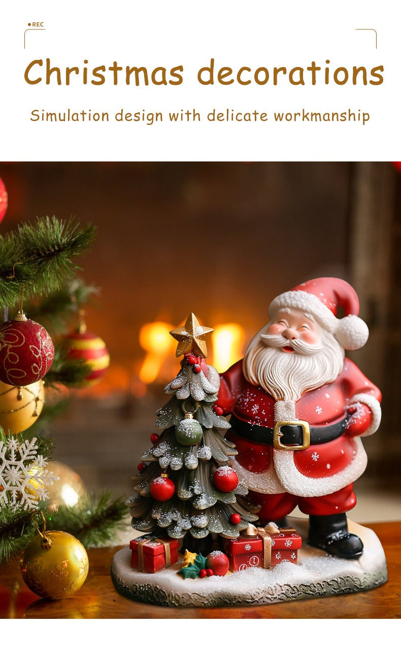 Santa Claus & Christmas Tree Resin Figurine – Festive Tabletop Decoration for Holiday Home Decor