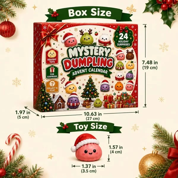 🎄 2026 Christmas Advent Calendar: Mini Dumpling Squishies, 24 Days of Squishy Stress Relief 🥟✨