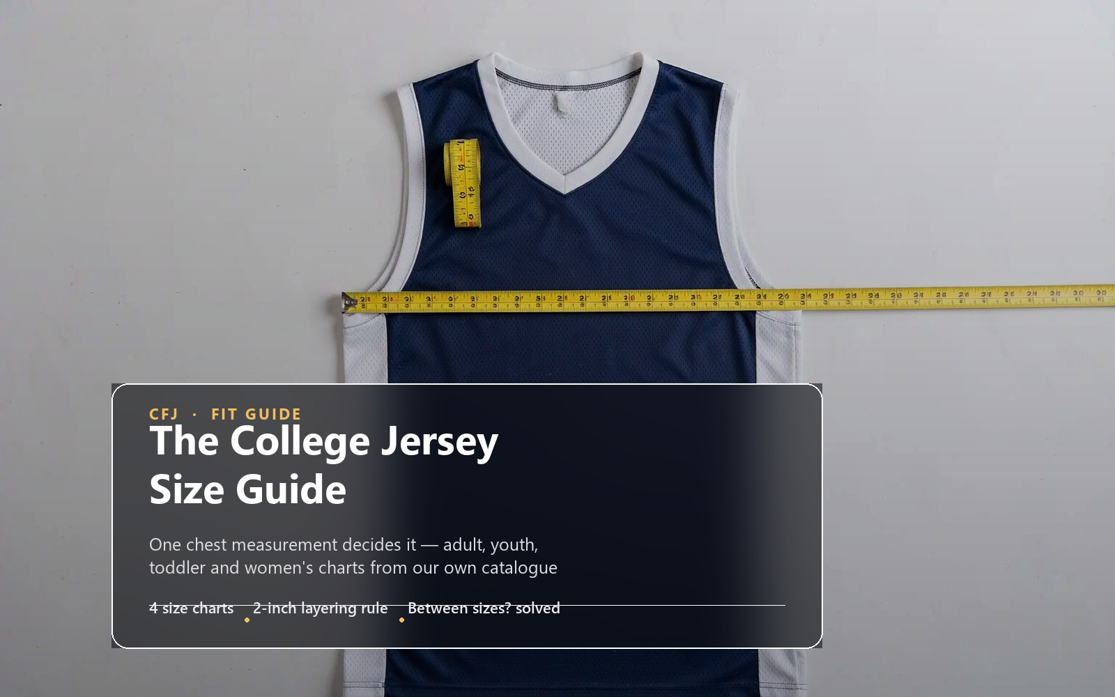 Measuring tape laid across a college jersey chest