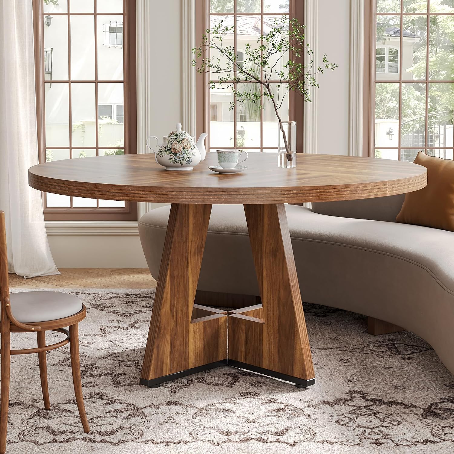 47" Round Wooden Pedestal Dining Table