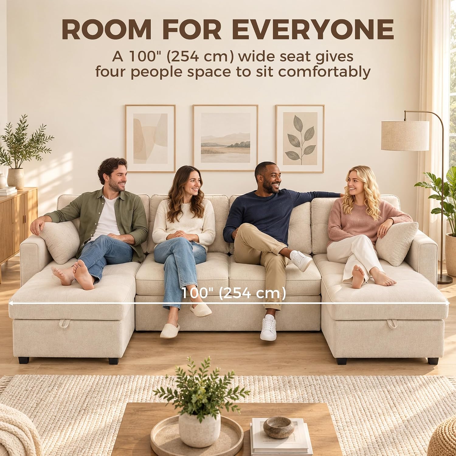 Convertible Sectional Sofa Bed with Storage Chaises