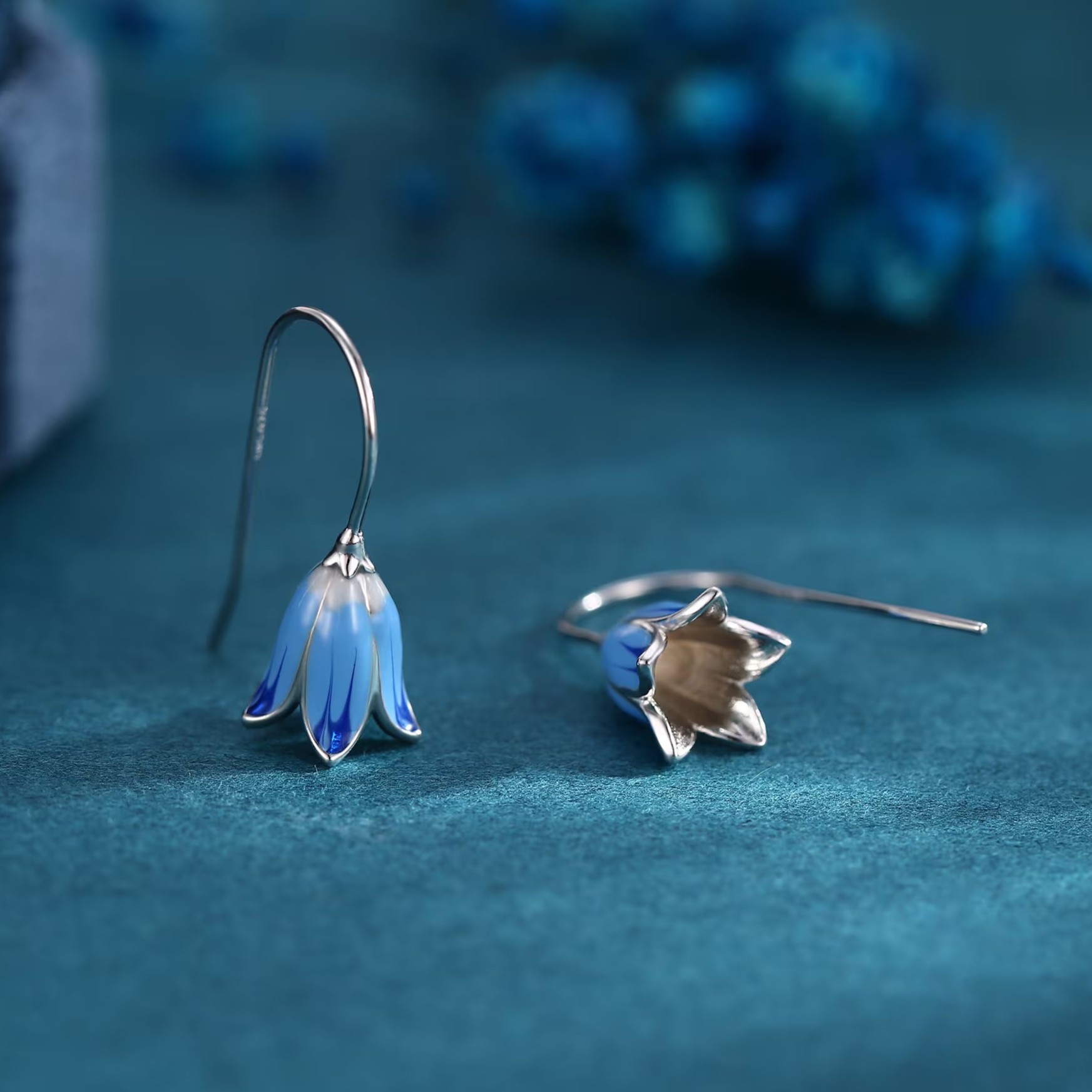 Sterling Silver Bluebell Flower Drop Hook Earrings