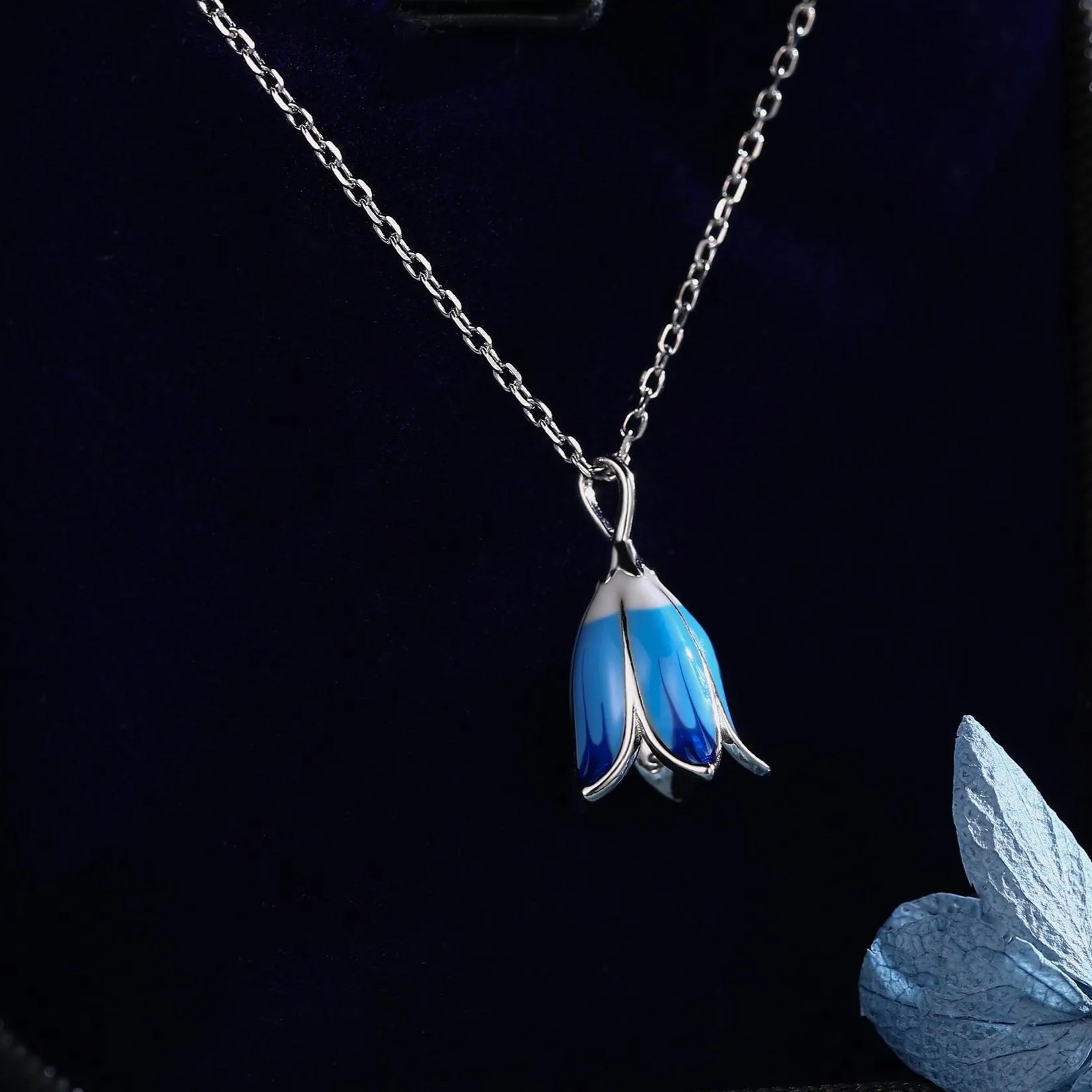Sterling Silver Bluebell Flower Pendant Necklace