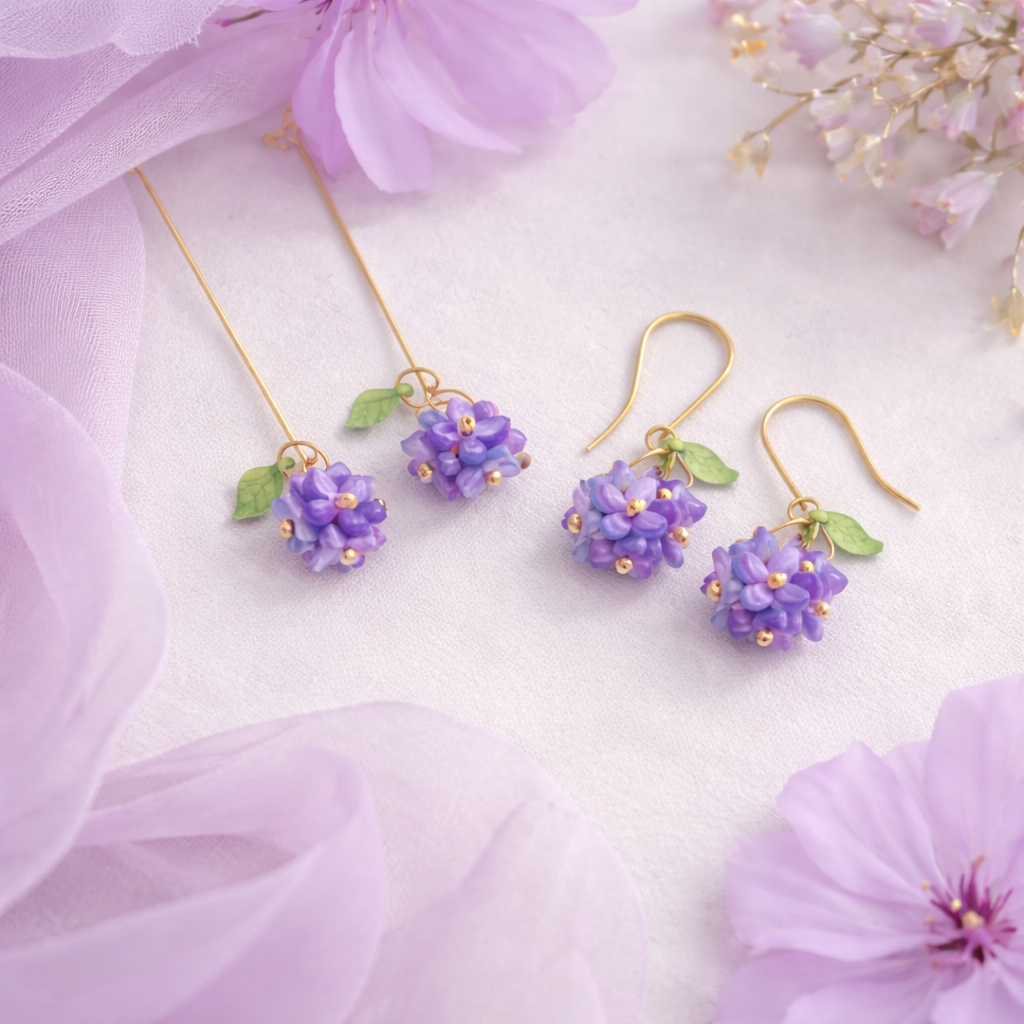 Purple hydrangea earrings