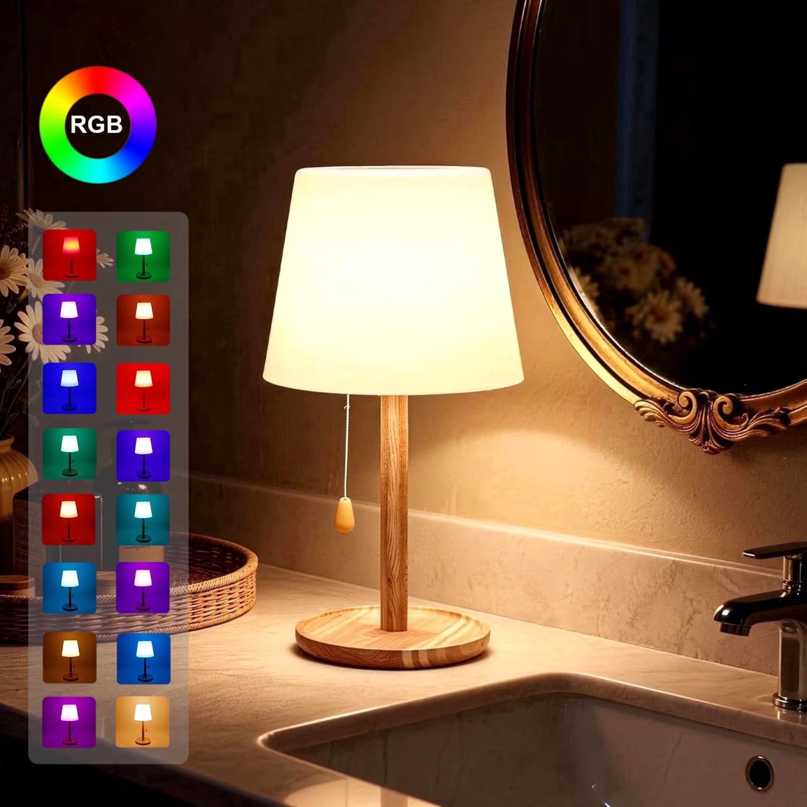 Wireless Table Lamp Rechargeable, Waterproof Shower Light, Cordless Bedside Night Light for Living Room Bathroom Shower