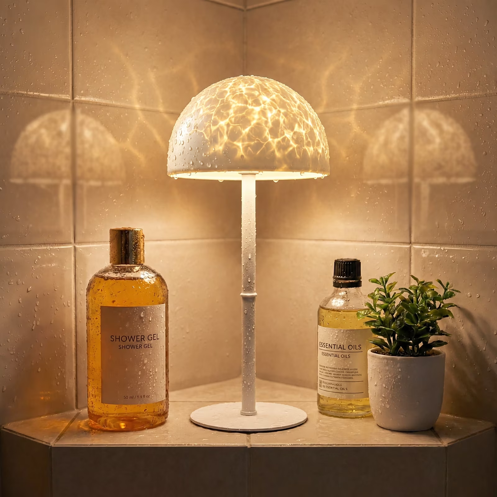 MIREENA Shower Lamp, Rechargeable Shower Light, Bathroom Lamp Support RGB Color Changeable Ocean Wave Projector, LED Table Lamp with Remote for Inside Shower, Bathtub, Bedroom