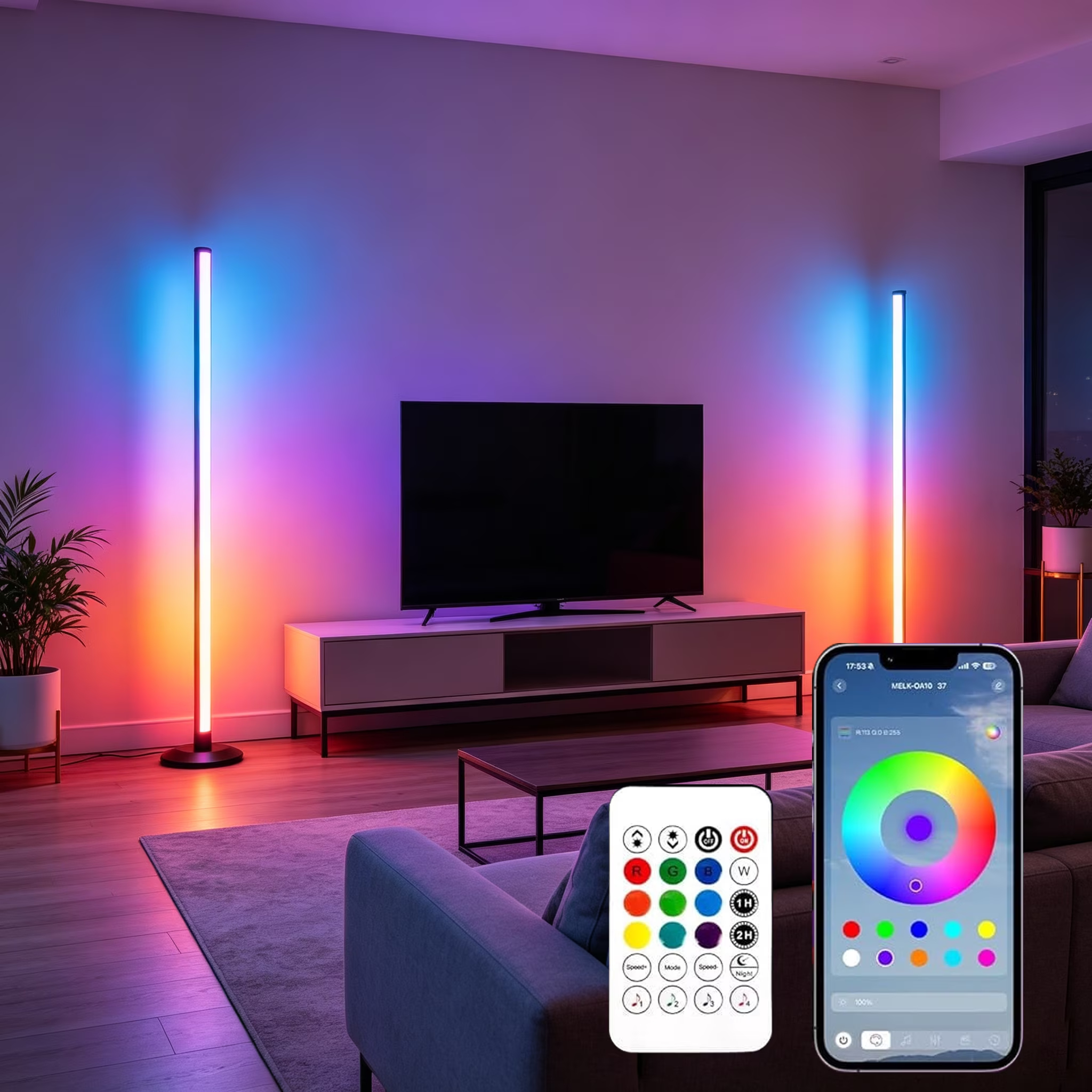 2-Pack LED Floor Lamp, RGB Corner Floor Lamp Support Music Sync, Remote & App Control, Modern Ambient Standing Light for Living Room, Bedroom, Gaming Room