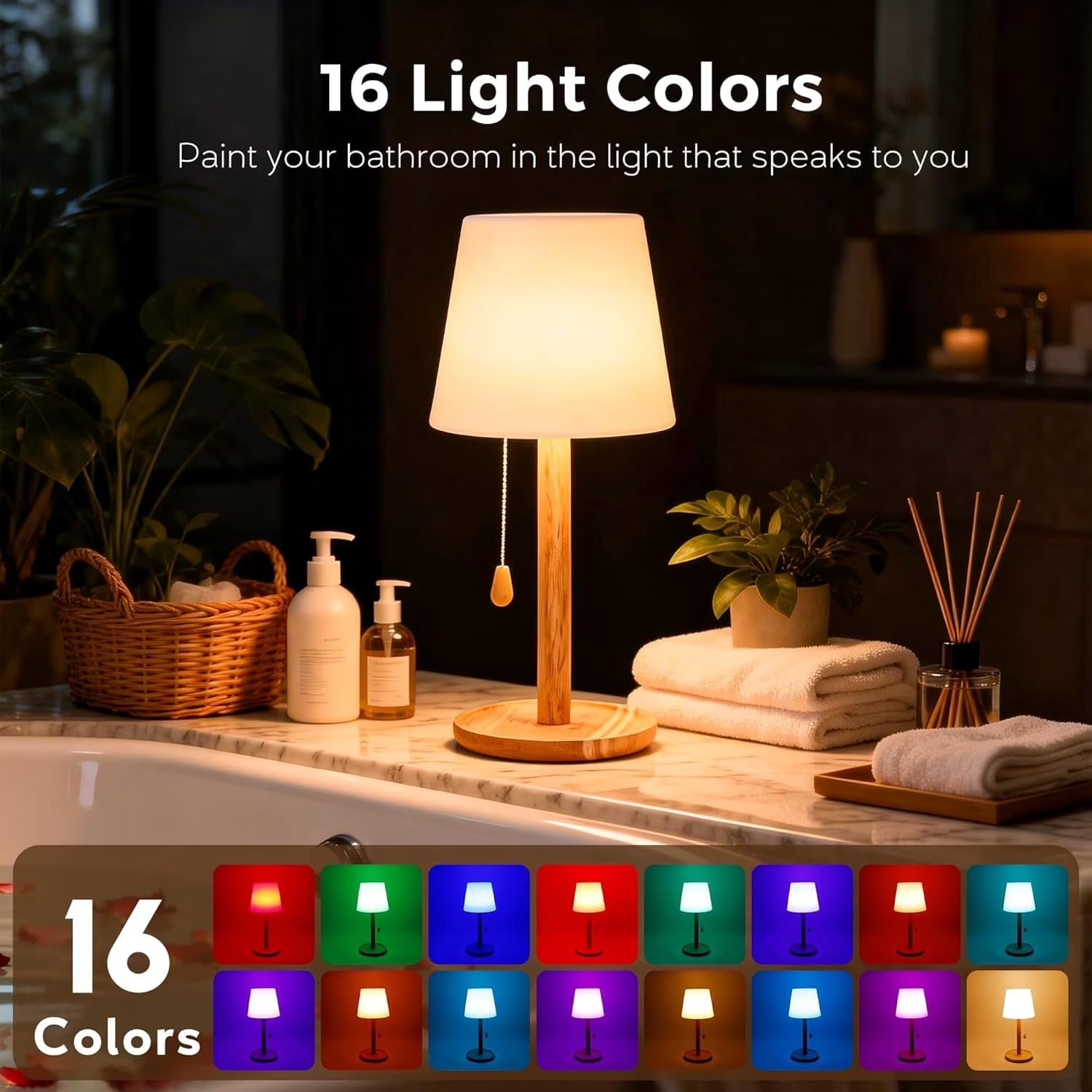 Wireless Table Lamp Rechargeable, Waterproof Shower Light, Cordless Bedside Night Light for Living Room Bathroom Shower