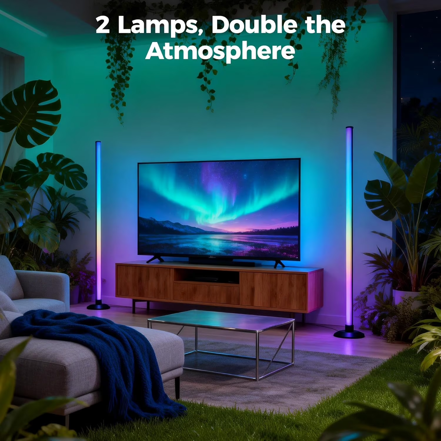 2-Pack LED Floor Lamp, RGB Corner Floor Lamp Support Music Sync, Remote & App Control, Modern Ambient Standing Light for Living Room, Bedroom, Gaming Room