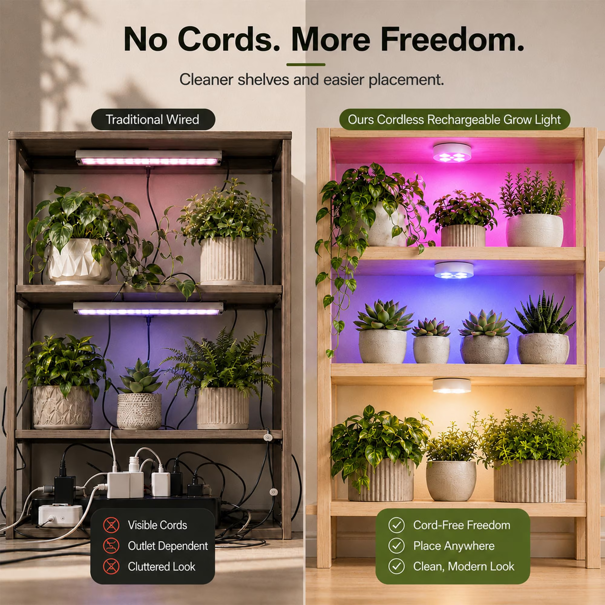 3Pack Grow Light for Indoor Plants, Rechargeable Grow Lights for Indoor Plant Full Spectrum, Wireless Plant Growth Lights for Indoor with Timer & Remote, Stepless Dimming