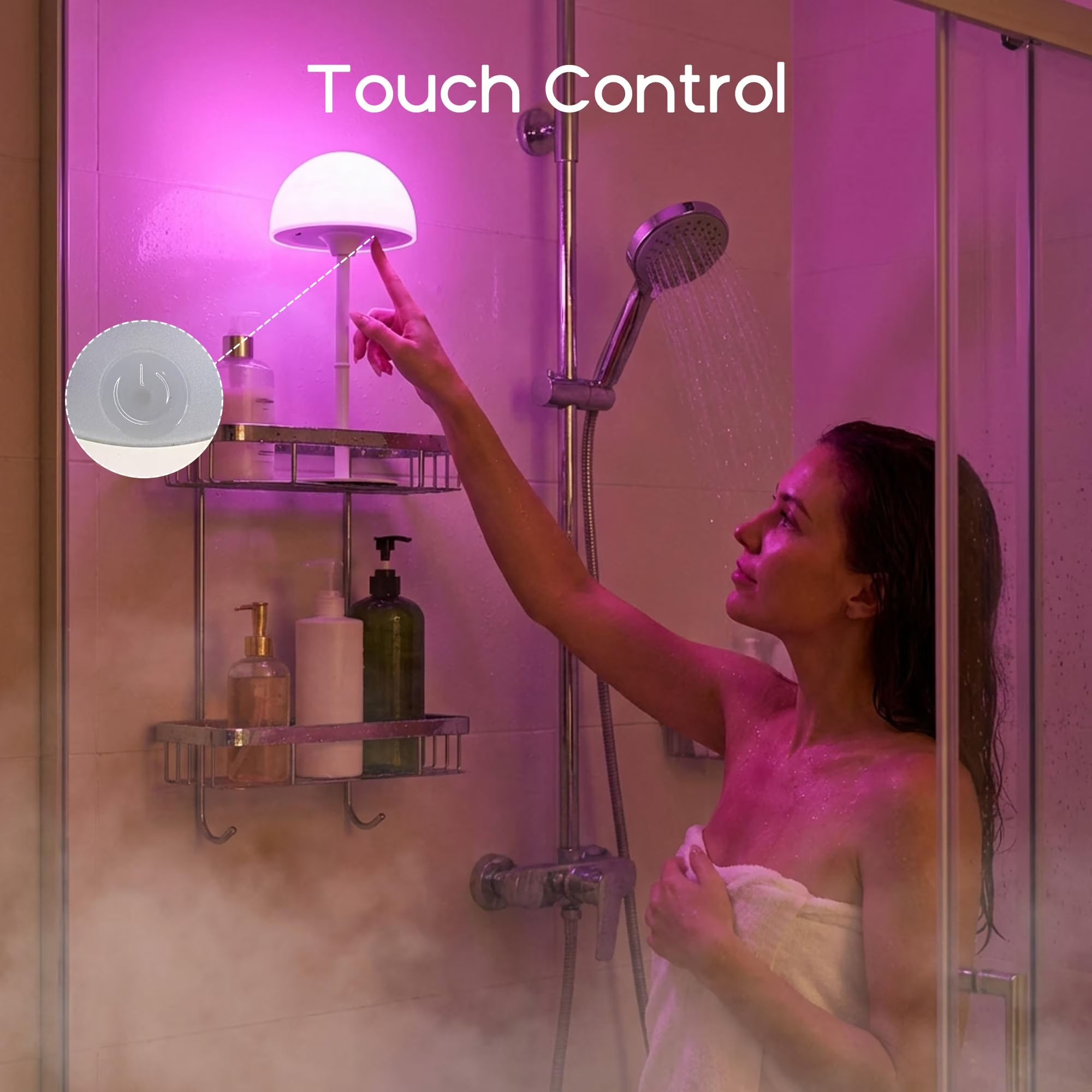 MIREENA Shower Lamp, Rechargeable Shower Light, Bathroom Lamp Support RGB Color Changeable Ocean Wave Projector, LED Table Lamp with Remote for Inside Shower, Bathtub, Bedroom