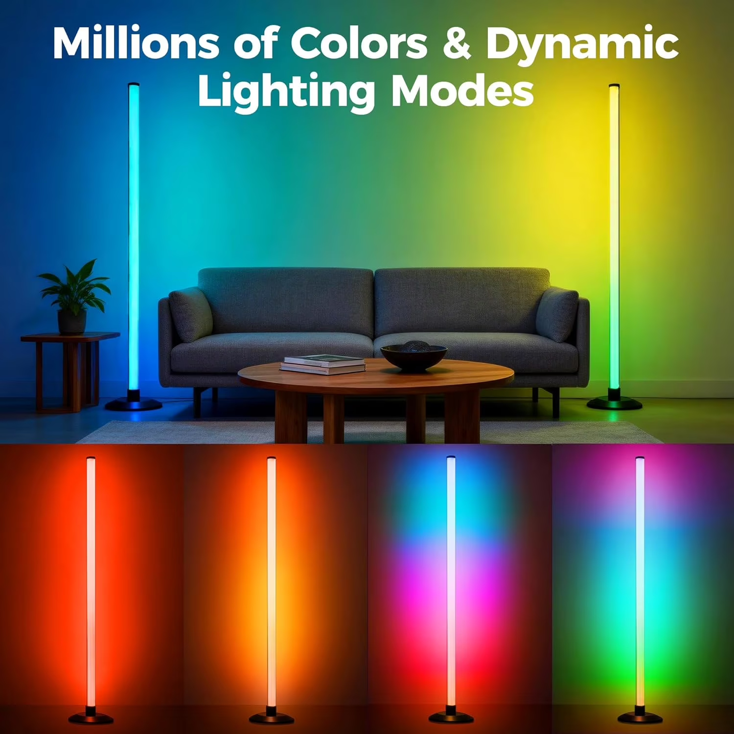 2-Pack LED Floor Lamp, RGB Corner Floor Lamp Support Music Sync, Remote & App Control, Modern Ambient Standing Light for Living Room, Bedroom, Gaming Room