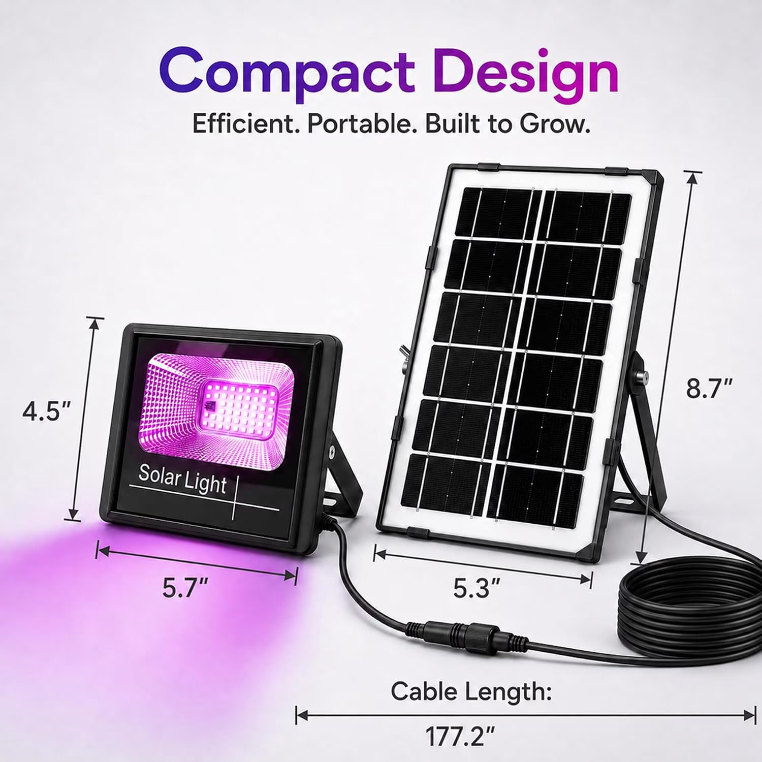 Solar Grow Lights, Rechargeable Grow Lights for Indoor Outdoor Plants, Greenhouse Solar Powered Full Spectrum LED with USB Charging, Remote Timer, Waterproof for Balcony, Garage, Windowsill