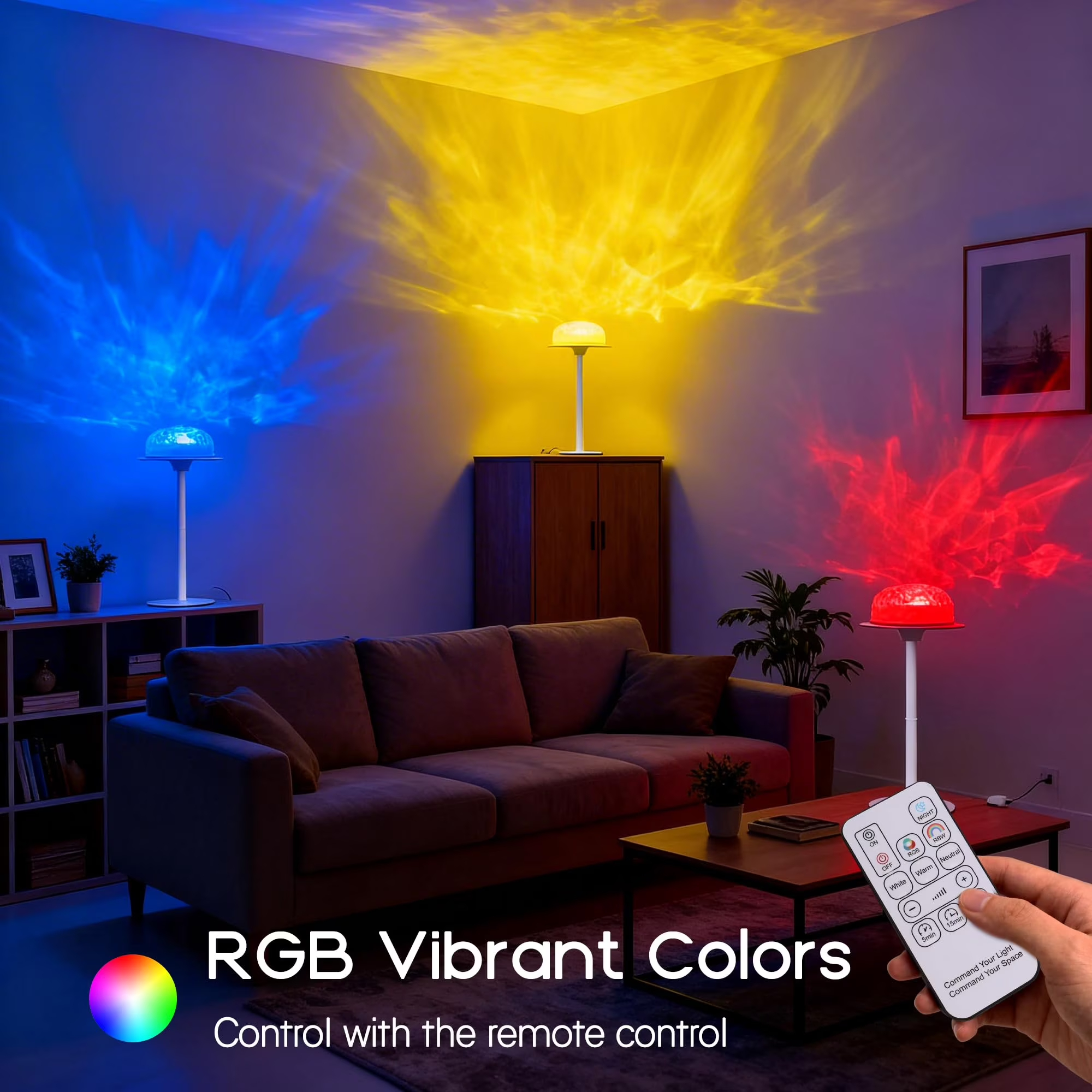 MIREENA Shower Lamp, Rechargeable Shower Light, Bathroom Lamp Support RGB Color Changeable Ocean Wave Projector, LED Table Lamp with Remote for Inside Shower, Bathtub, Bedroom