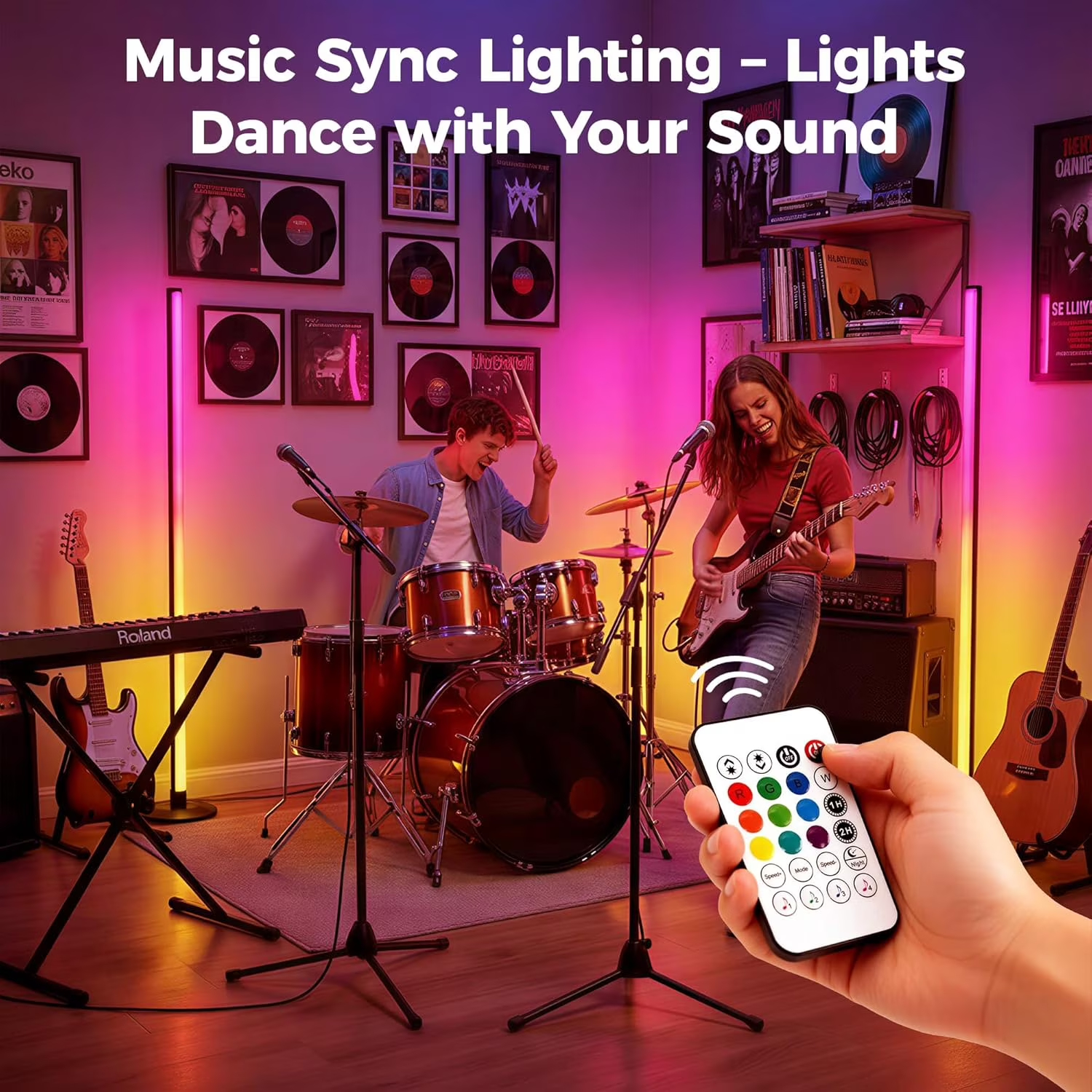 2-Pack LED Floor Lamp, RGB Corner Floor Lamp Support Music Sync, Remote & App Control, Modern Ambient Standing Light for Living Room, Bedroom, Gaming Room