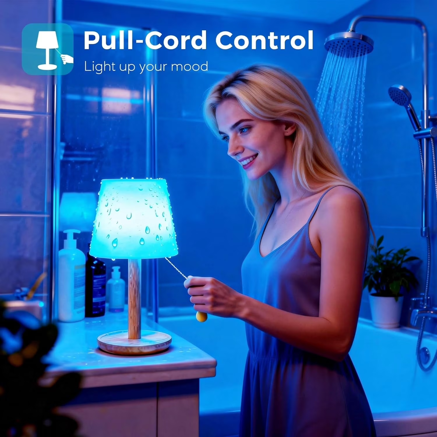 Wireless Table Lamp Rechargeable, Waterproof Shower Light, Cordless Bedside Night Light for Living Room Bathroom Shower