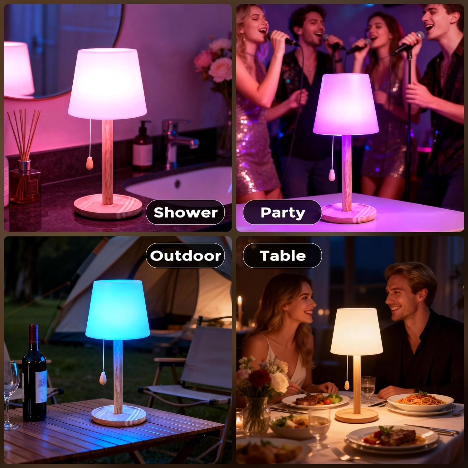 Wireless Table Lamp Rechargeable, Waterproof Shower Light, Cordless Bedside Night Light for Living Room Bathroom Shower