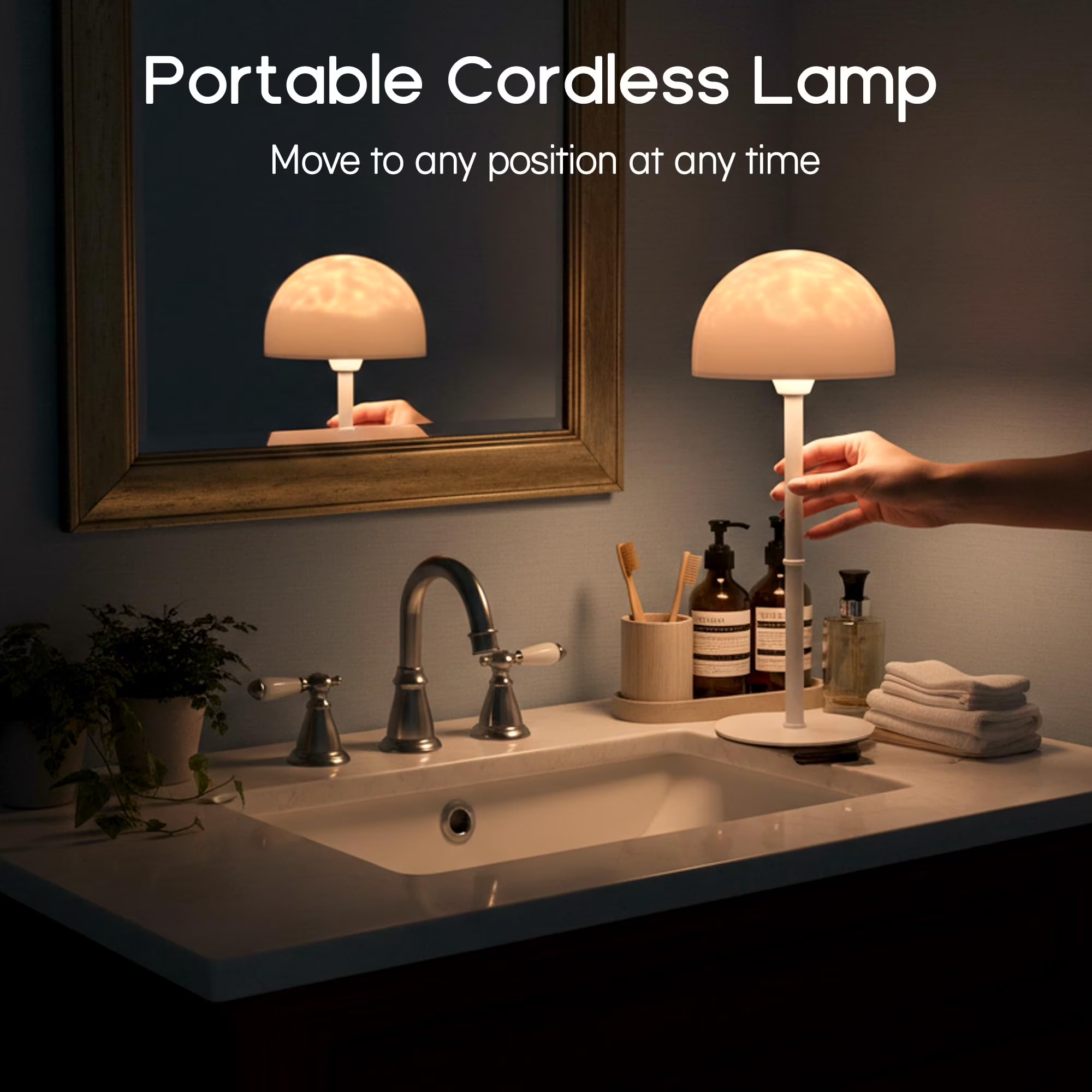 MIREENA Shower Lamp, Rechargeable Shower Light, Bathroom Lamp Support RGB Color Changeable Ocean Wave Projector, LED Table Lamp with Remote for Inside Shower, Bathtub, Bedroom