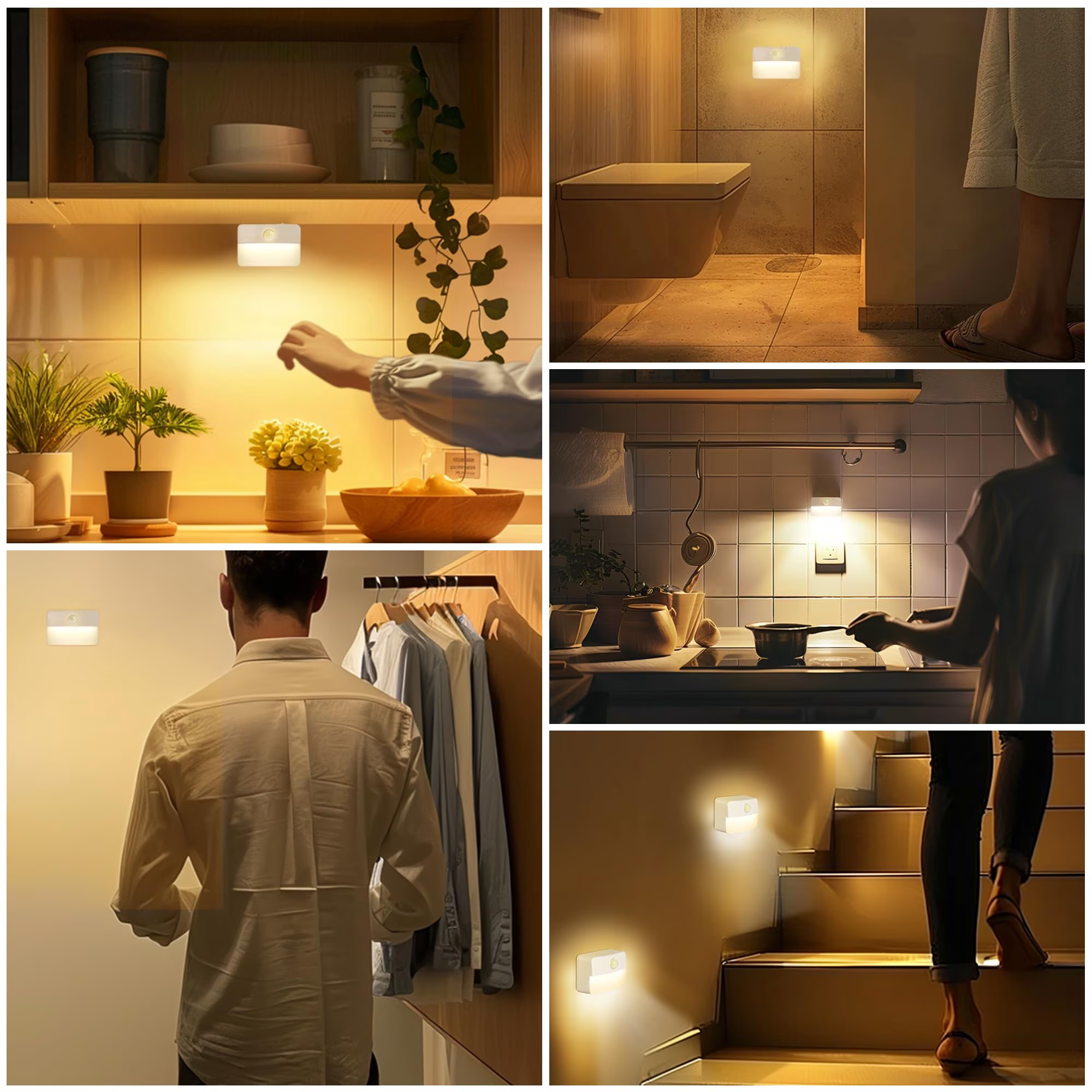 6-Pack Rechargeable LED Night Lights, Motion Sensor Stair Lights indoor, Wireless Wardrobe light for Stair Bedroom Cabinet Hallway
