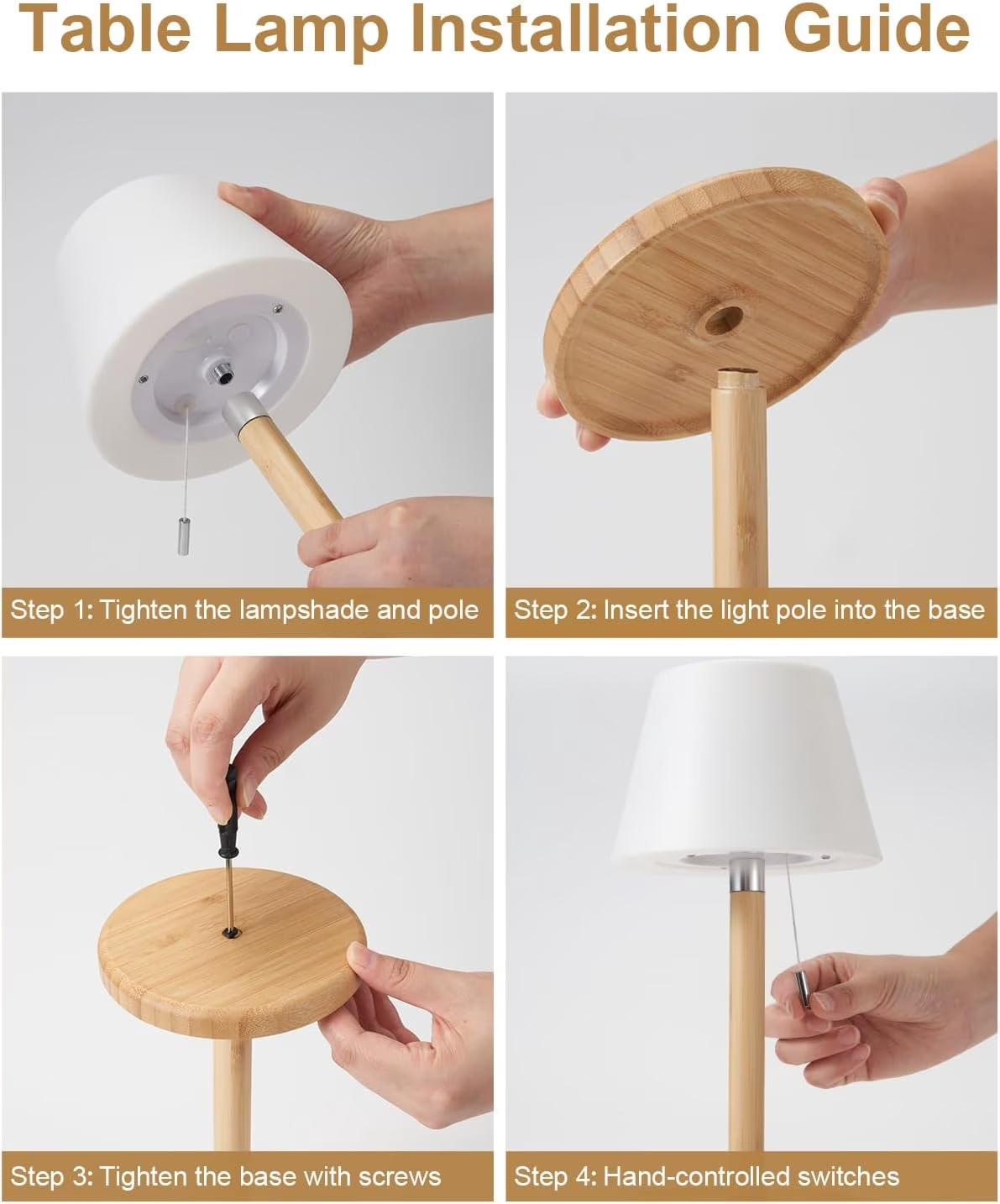 Wireless Table Lamp Rechargeable, Waterproof Shower Light, Cordless Bedside Night Light for Living Room Bathroom Shower
