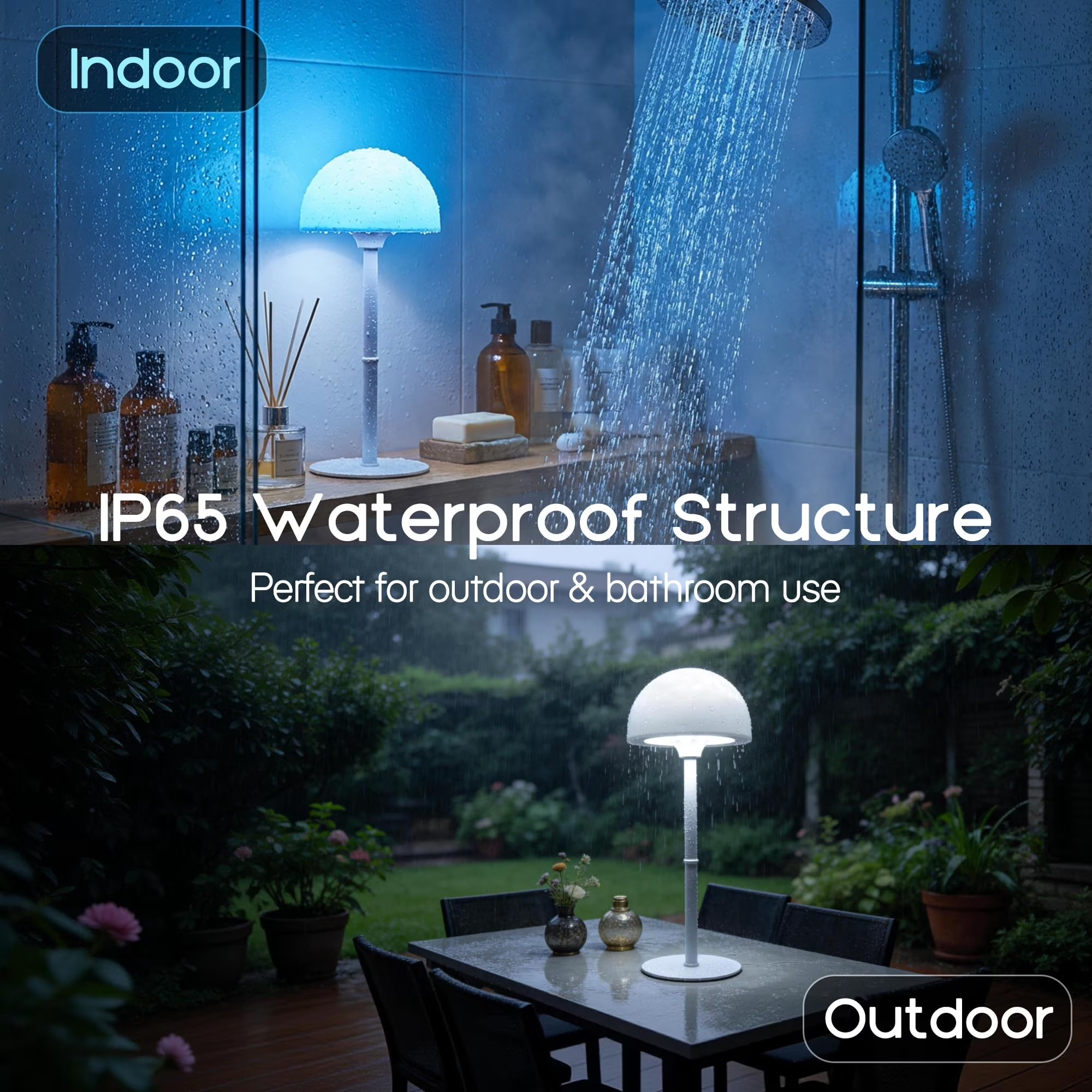 MIREENA Shower Lamp, Rechargeable Shower Light, Bathroom Lamp Support RGB Color Changeable Ocean Wave Projector, LED Table Lamp with Remote for Inside Shower, Bathtub, Bedroom
