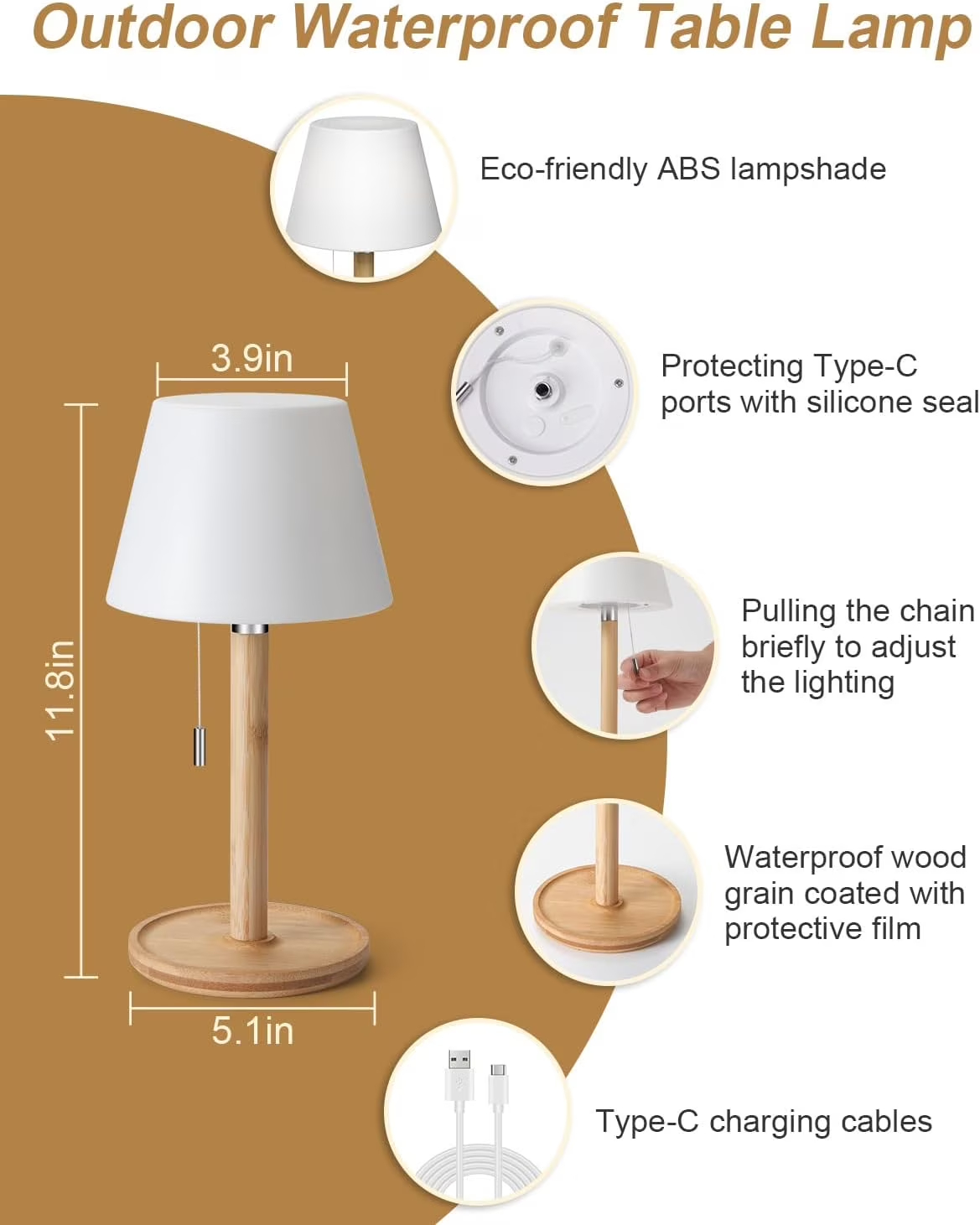 Wireless Table Lamp Rechargeable, Waterproof Shower Light, Cordless Bedside Night Light for Living Room Bathroom Shower
