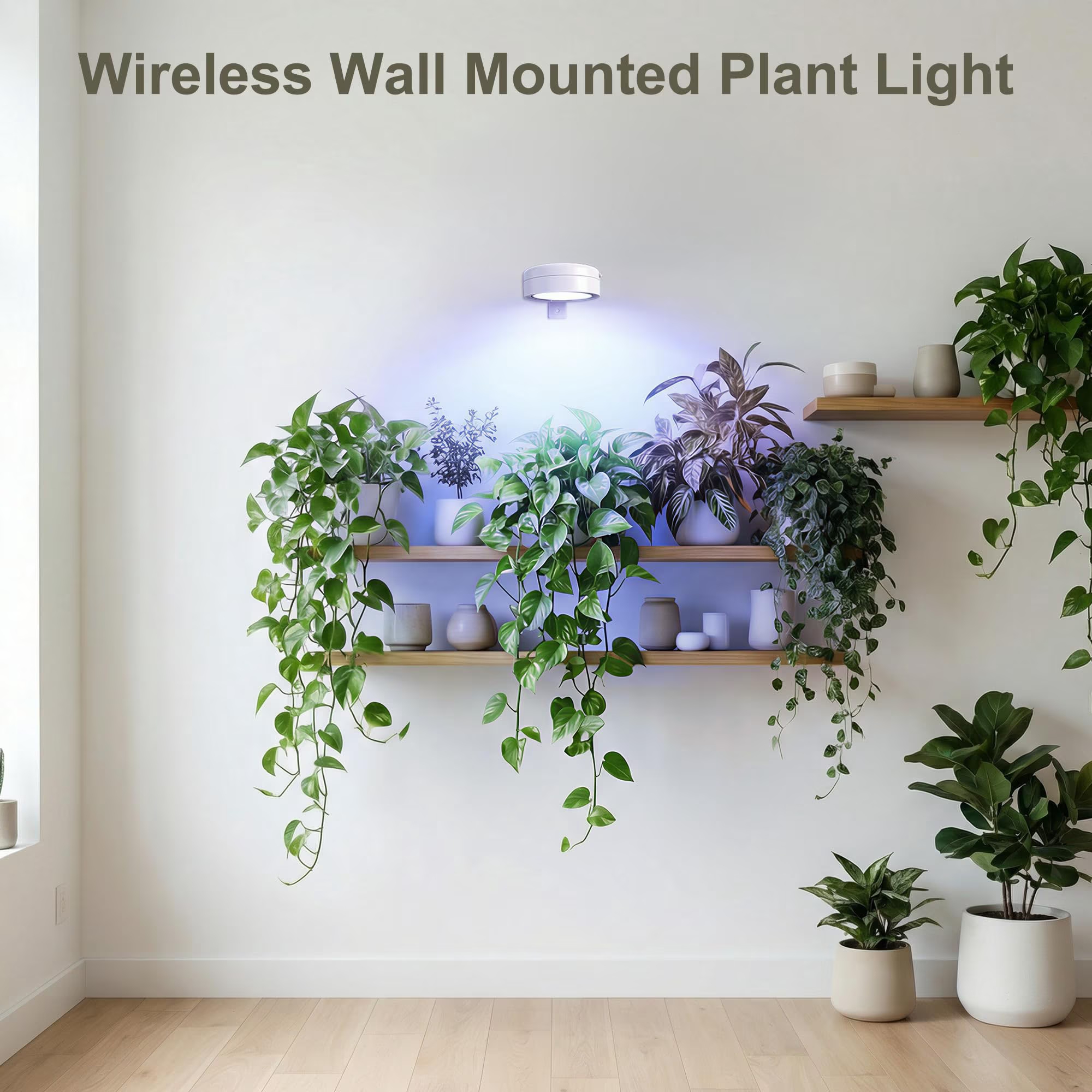 Grow Light for Indoor Plants, Rechargeable Grow Lights for Indoor Plant Full Spectrum, Wireless Plant Growth Lights for Indoor with Timer & Remote, Stepless Dimming