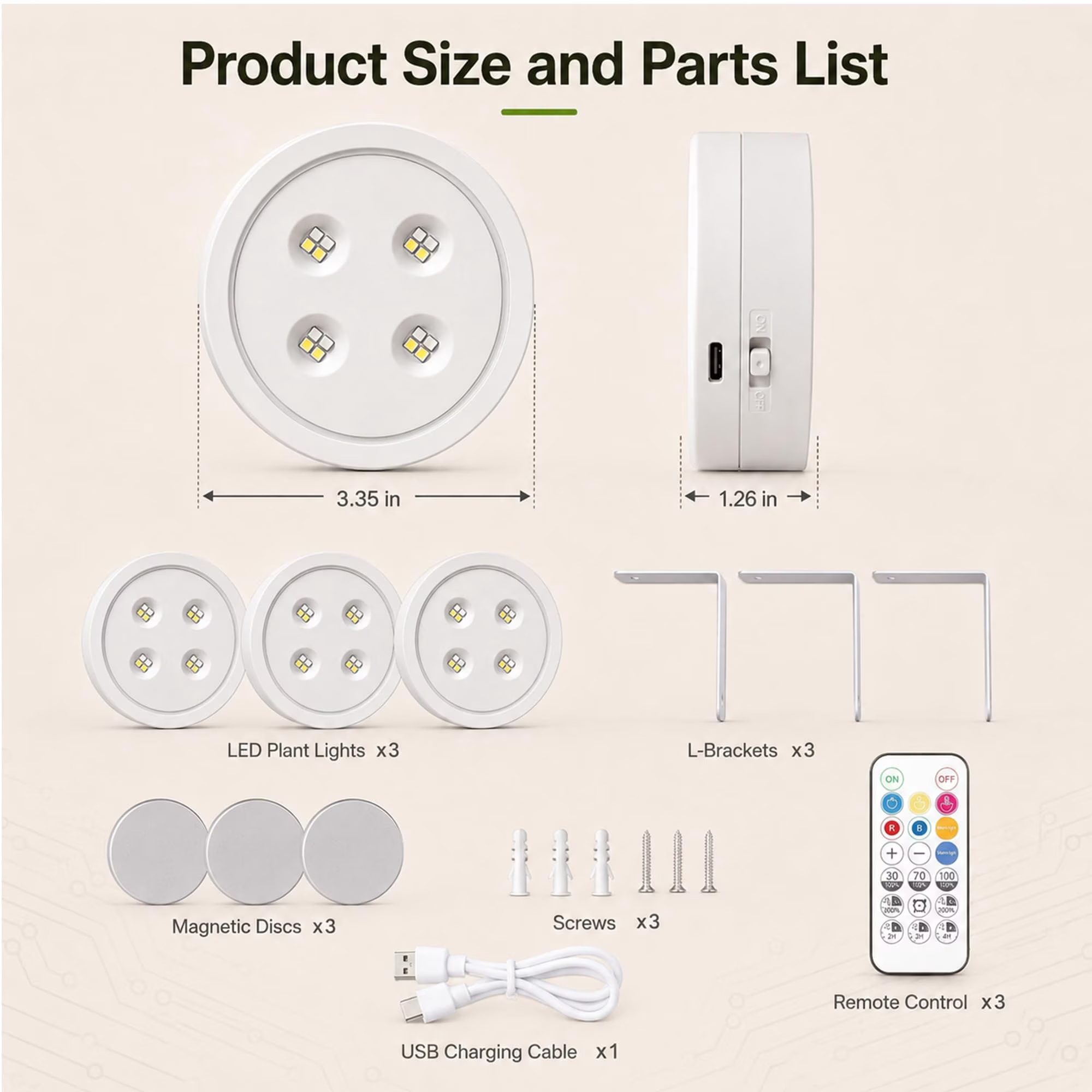 3Pack Grow Light for Indoor Plants, Rechargeable Grow Lights for Indoor Plant Full Spectrum, Wireless Plant Growth Lights for Indoor with Timer & Remote, Stepless Dimming
