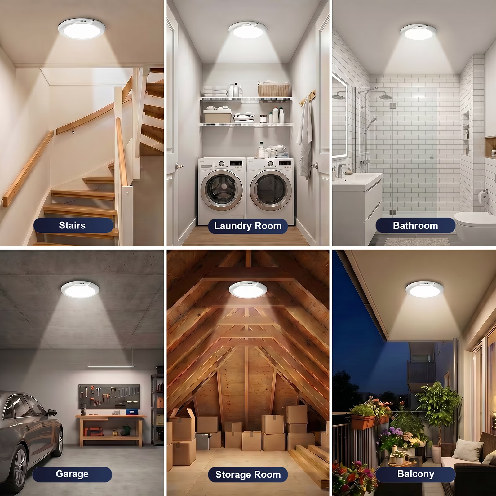 2-Pack Ceiling Light Rechargeable, Wireless Battery Operated Light with Motion Activation for Porch Stair Garage Utility Room