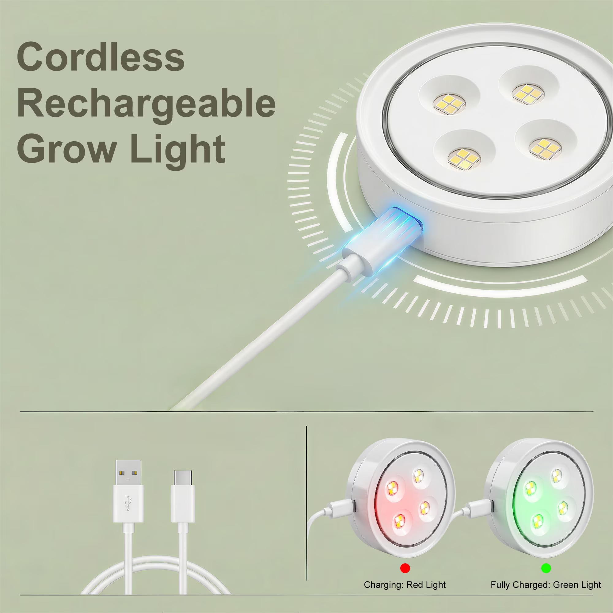 Grow Light for Indoor Plants, Rechargeable Grow Lights for Indoor Plant Full Spectrum, Wireless Plant Growth Lights for Indoor with Timer & Remote, Stepless Dimming