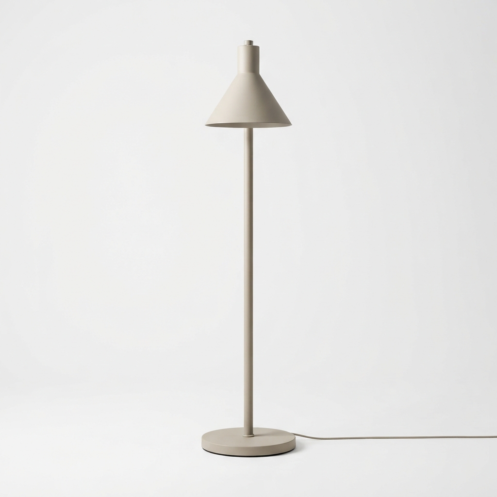 Slim vintage metal floor lamp with soft beige shade