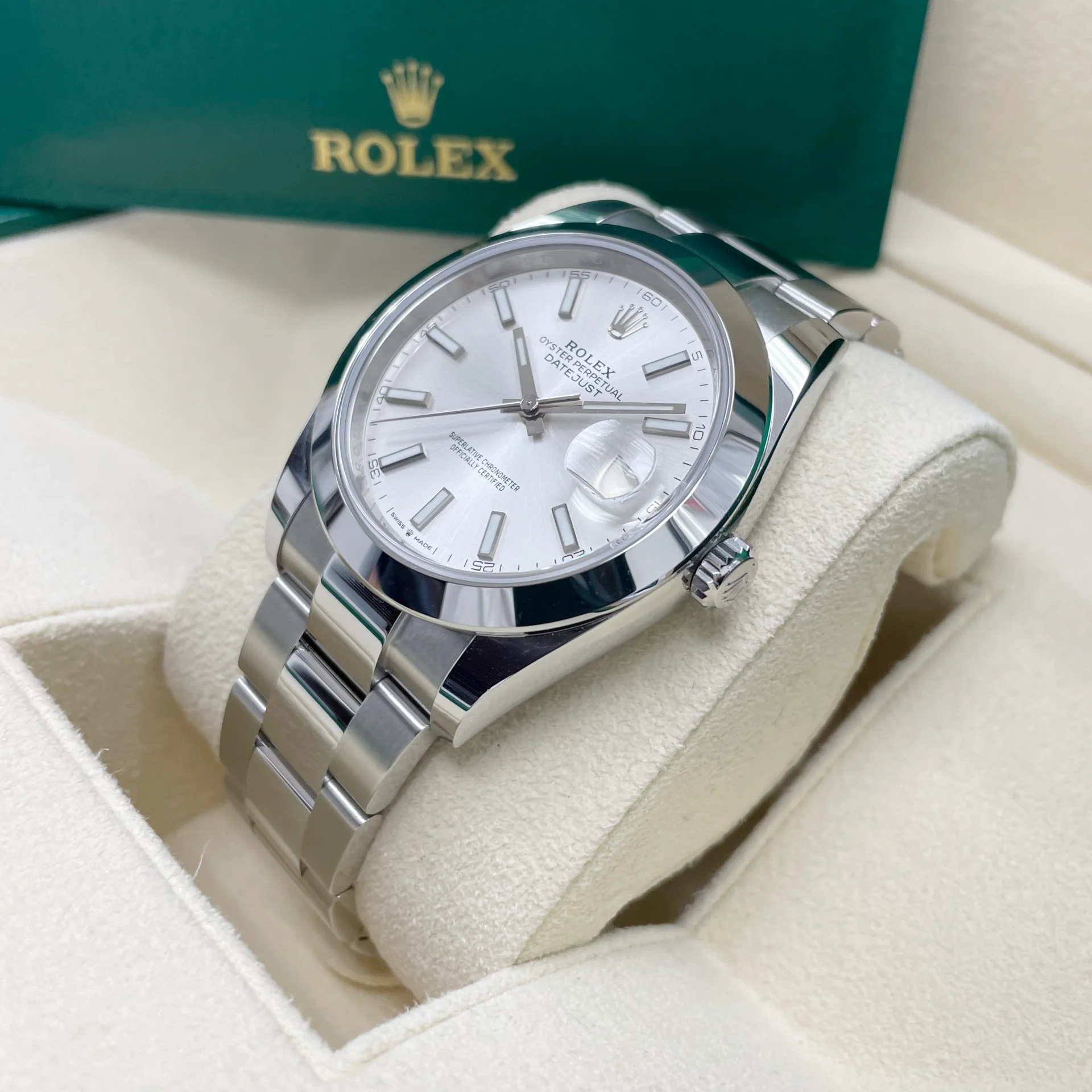 Rolex Datejust 41 mm 126300 Silber Index Jubilee Edelstahluhr