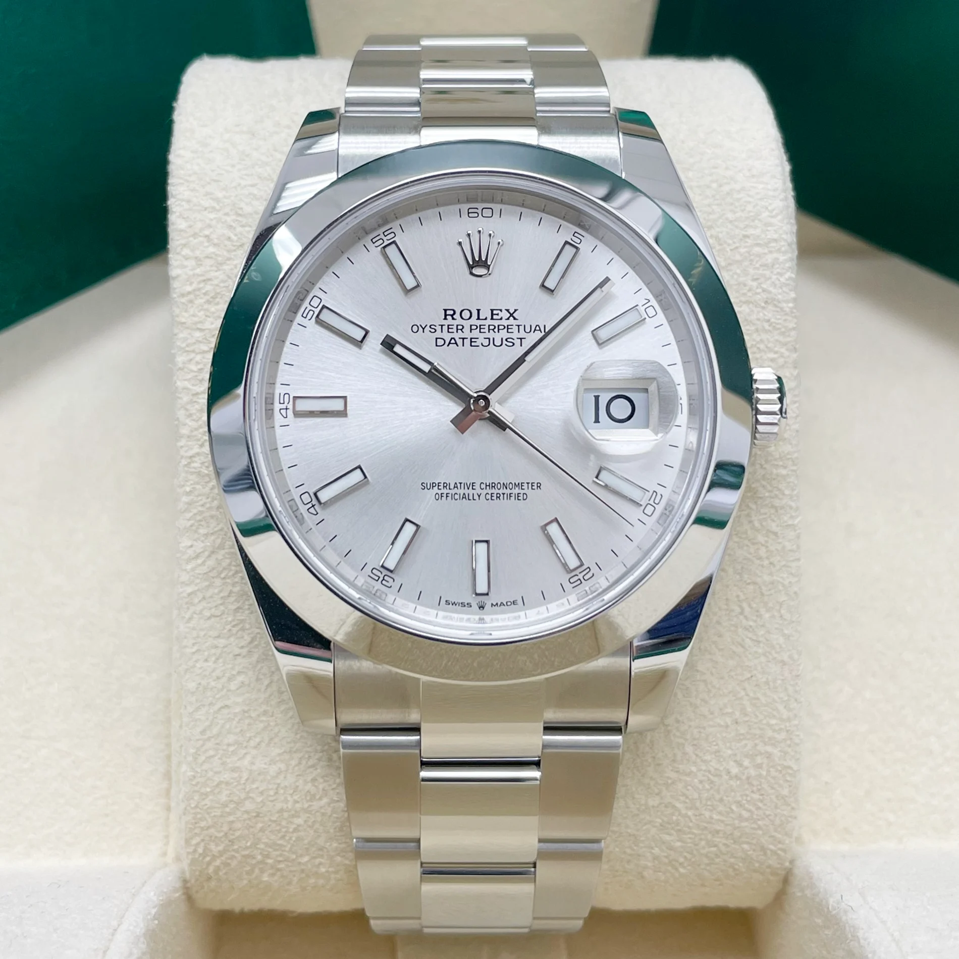 Rolex Datejust 41 mm 126300 Silber Index Jubilee Edelstahluhr