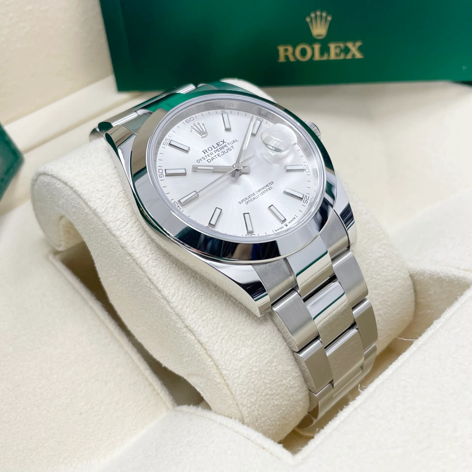 Rolex Datejust 41 mm 126300 Silber Index Jubilee Edelstahluhr